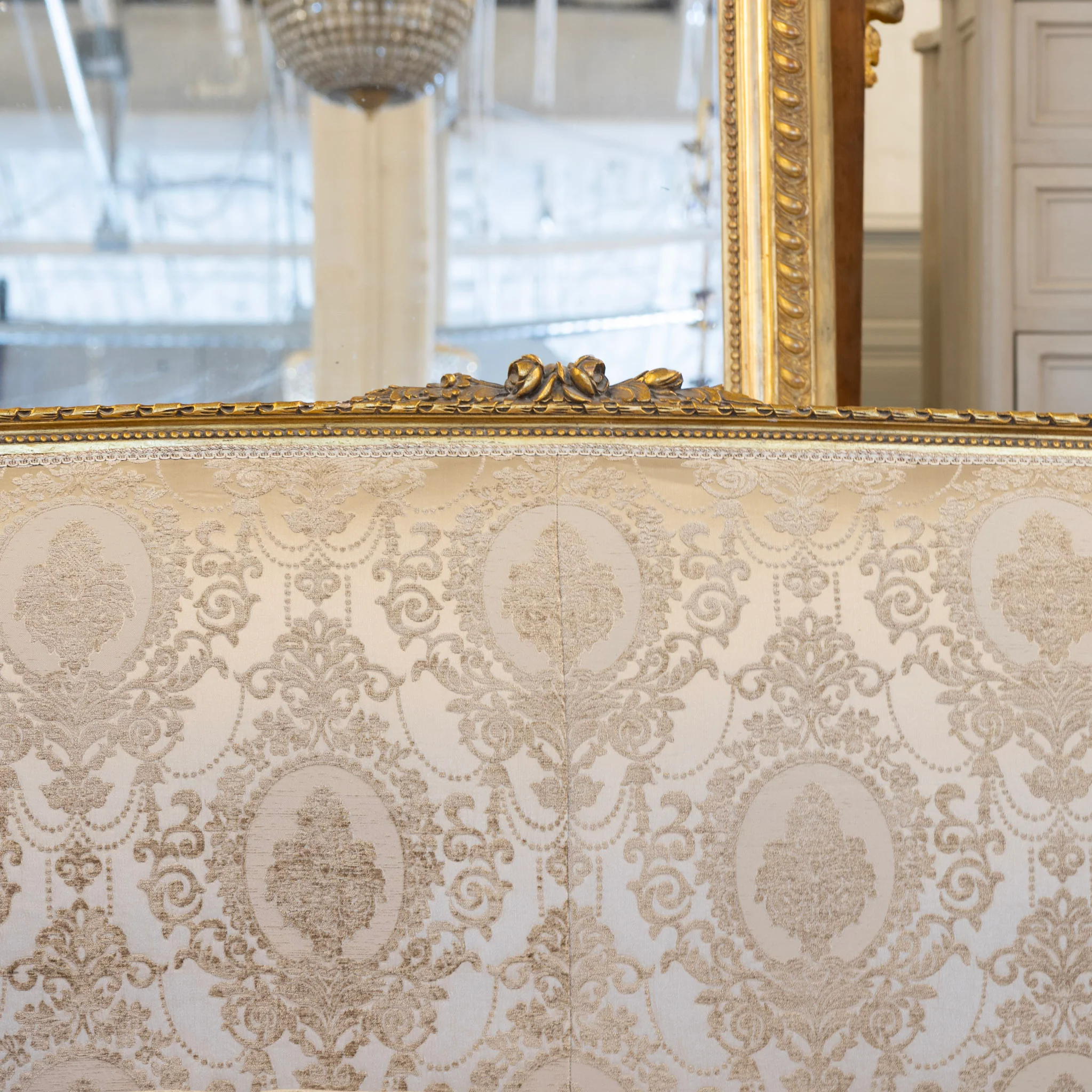 Louis XVI Sofa – Gilded with Damask Upholstery - Image 4