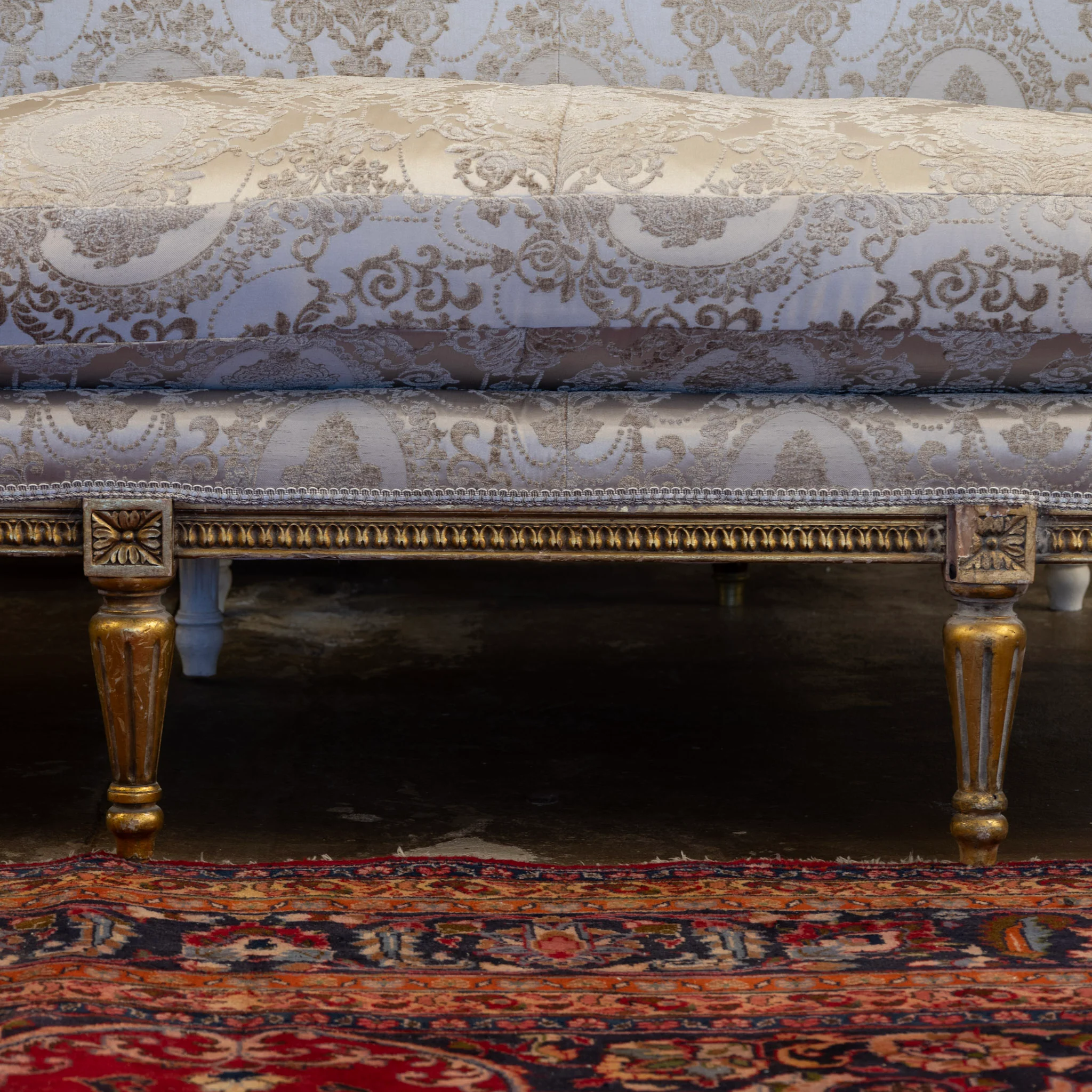 Louis XVI Sofa – Gilded with Damask Upholstery - Image 5