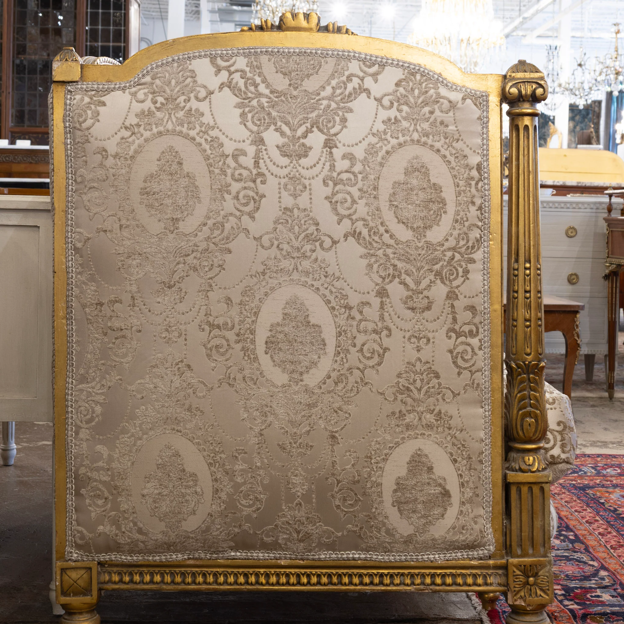 Louis XVI Sofa – Gilded with Damask Upholstery - Image 6