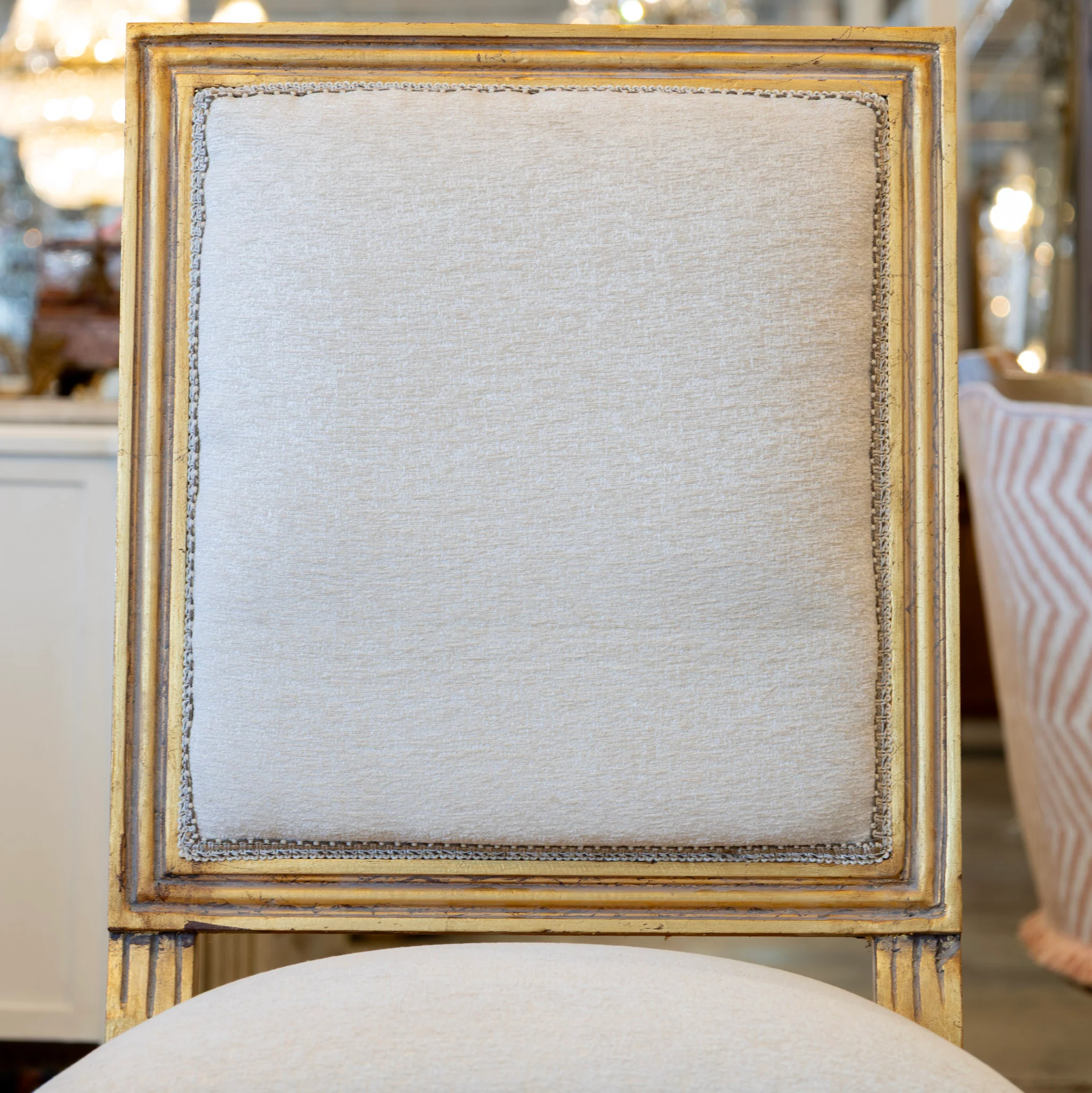 Louis XVI Square Dining Chair – Gilded Frame & White Linen Upholstery - Image 3
