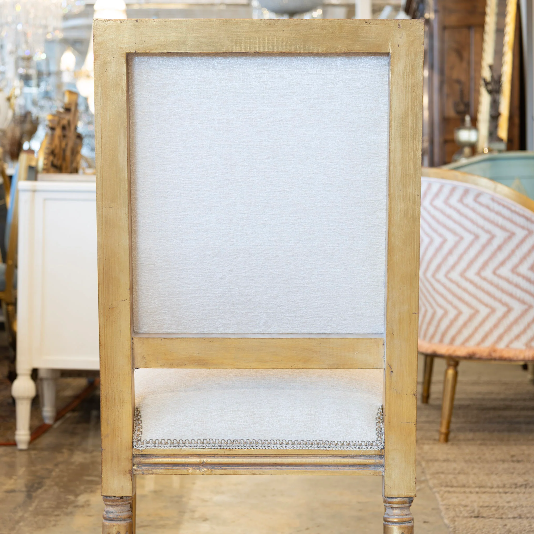 Louis XVI Square Dining Chair – Gilded Frame & White Linen Upholstery - Image 4