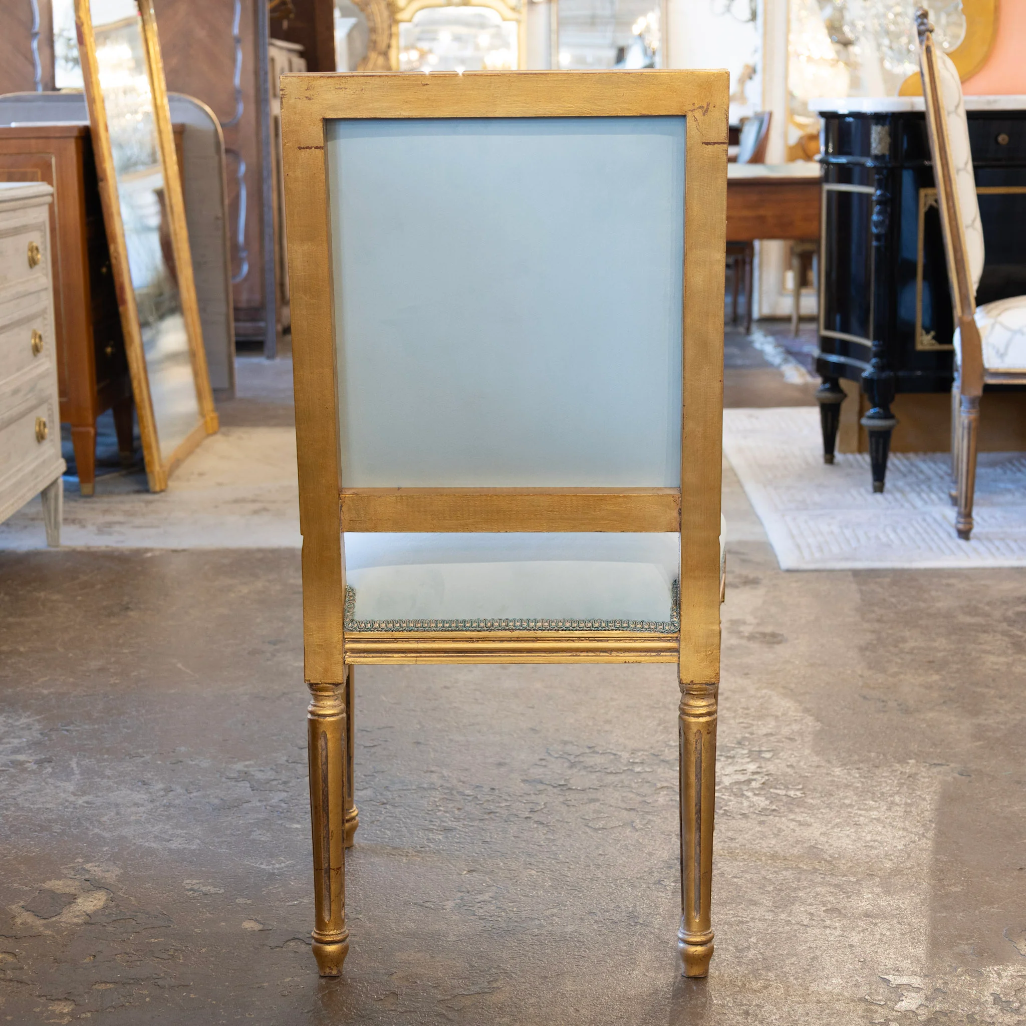 Louis XVI Square Gilded Dining Chair – Blue Velvet Upholstery - Image 5