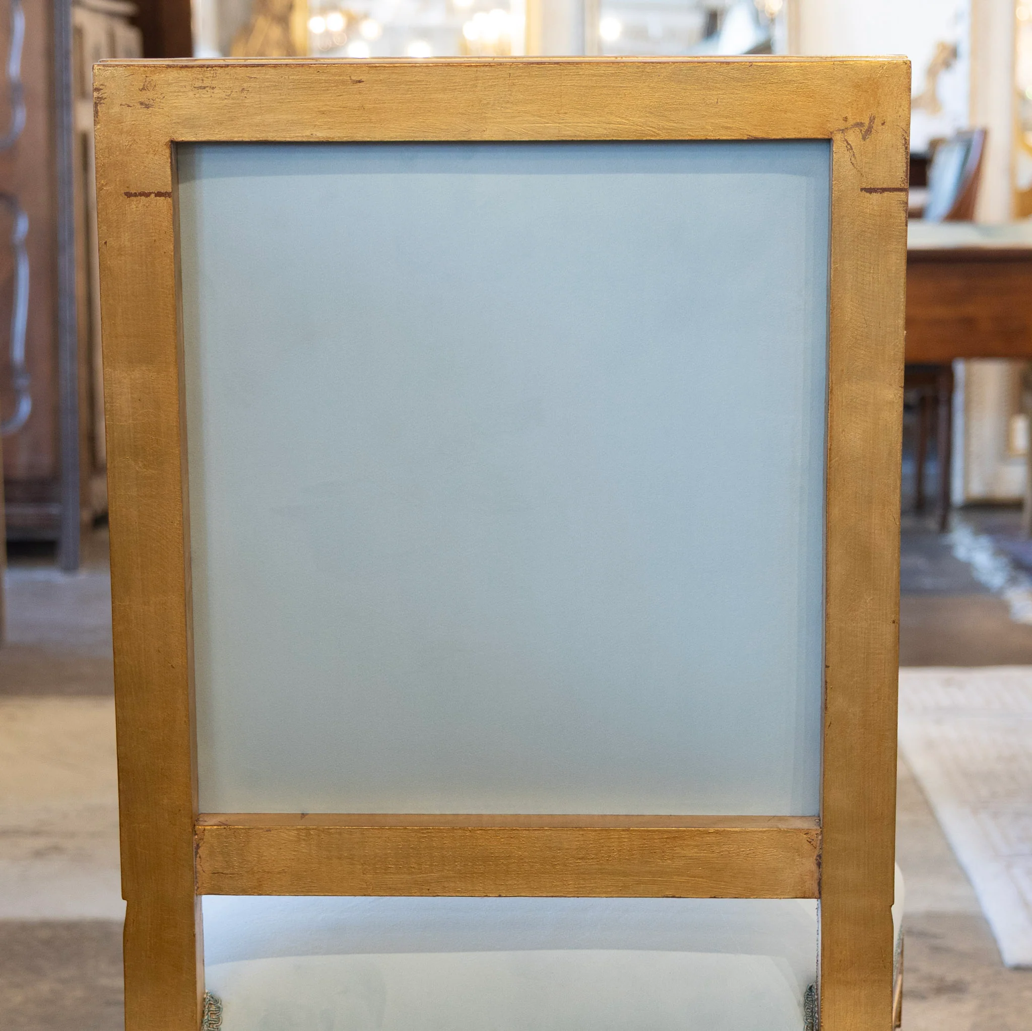 Louis XVI Square Gilded Dining Chair – Blue Velvet Upholstery - Image 6
