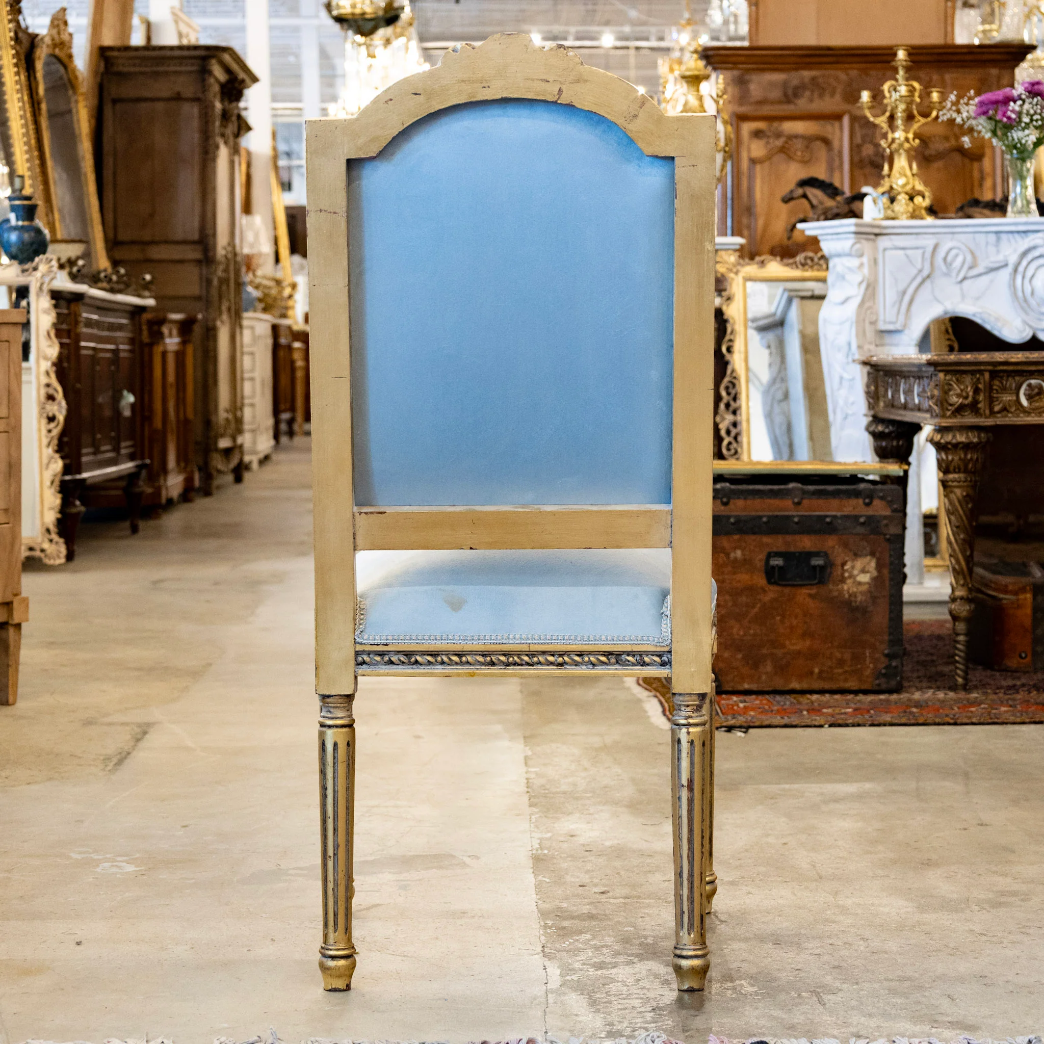 Louis XVI Square Gilded Dining Chair – Blue Velvet Upholstery & Floral Carvings - Image 7