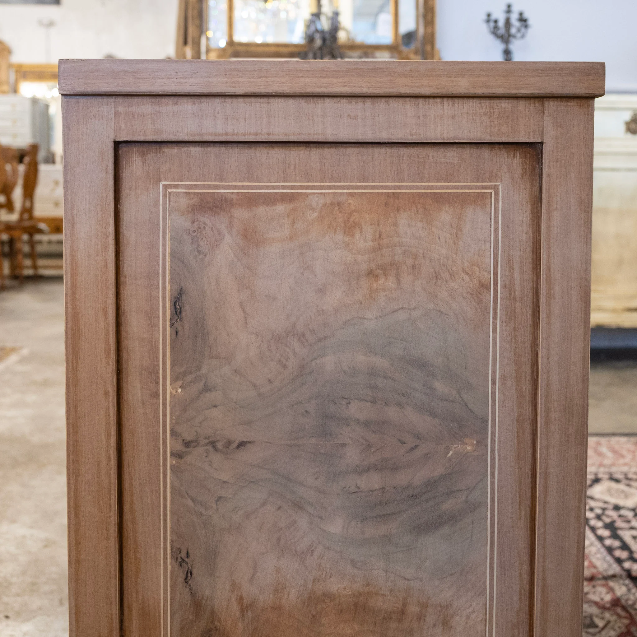 Louis XVI Stripped Burl Wood 3-Drawer Chest - Square Brass Handle - Image 8