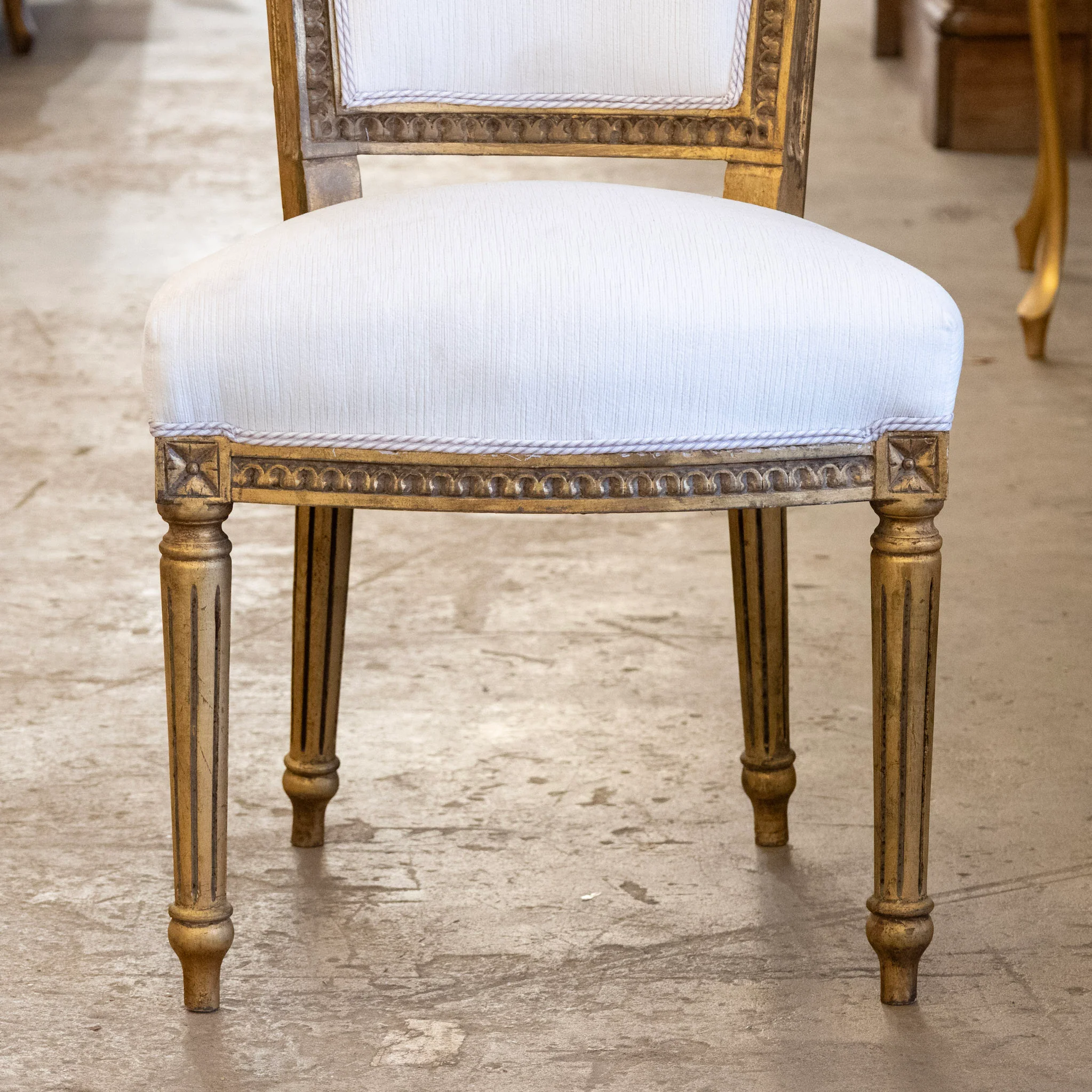 Louis XVI Tall Gilded Dining Chair – White Linen Upholstery - Image 6