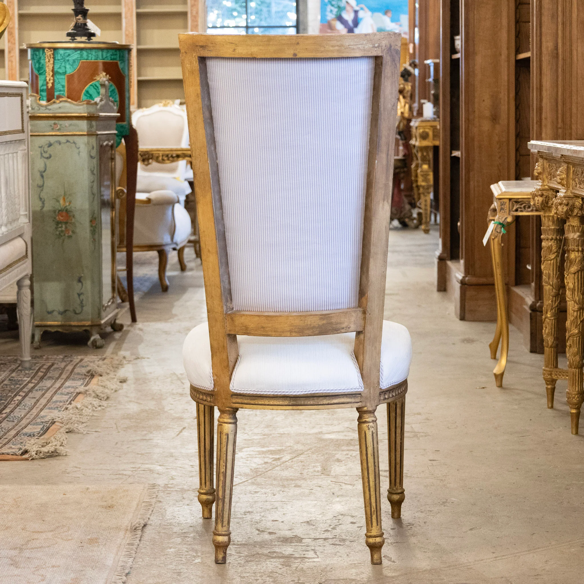 Louis XVI Tall Gilded Dining Chair – White Linen Upholstery - Image 8