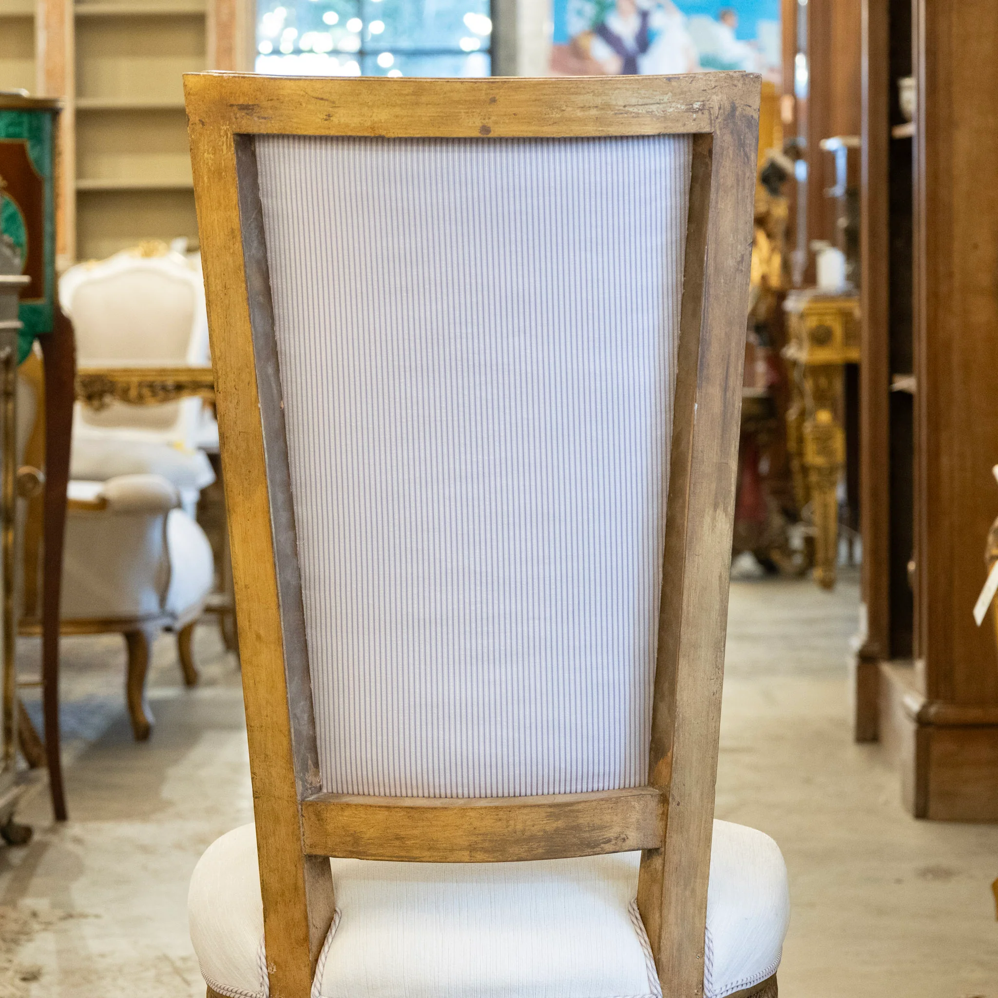 Louis XVI Tall Gilded Dining Chair – White Linen Upholstery - Image 9