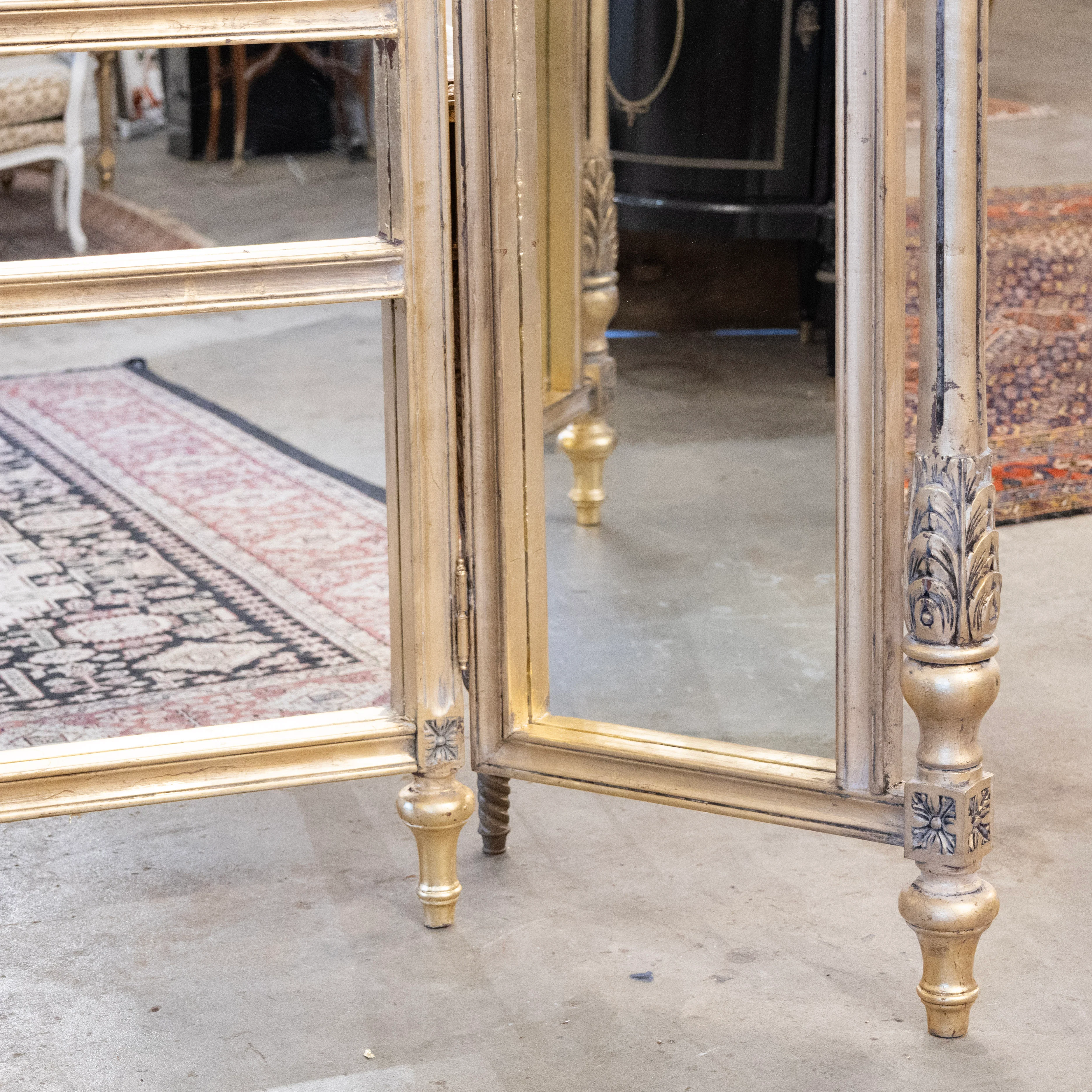 Louis XVI Trifold Mirror – Gilded Carved Trim & Paneled Wings - Image 8