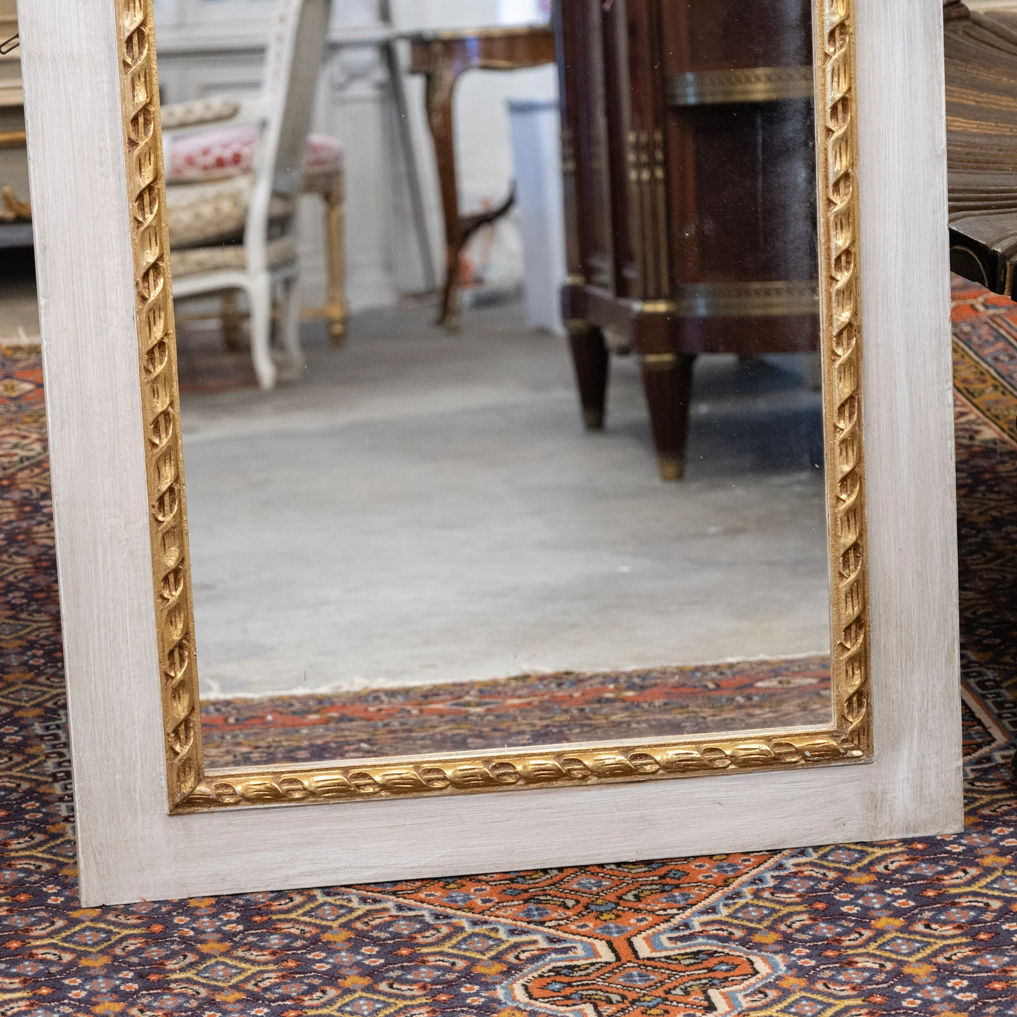 Louis XVI White Trumeau Mirror – Carved Laurel Wreath & Bow Crest - Image 3