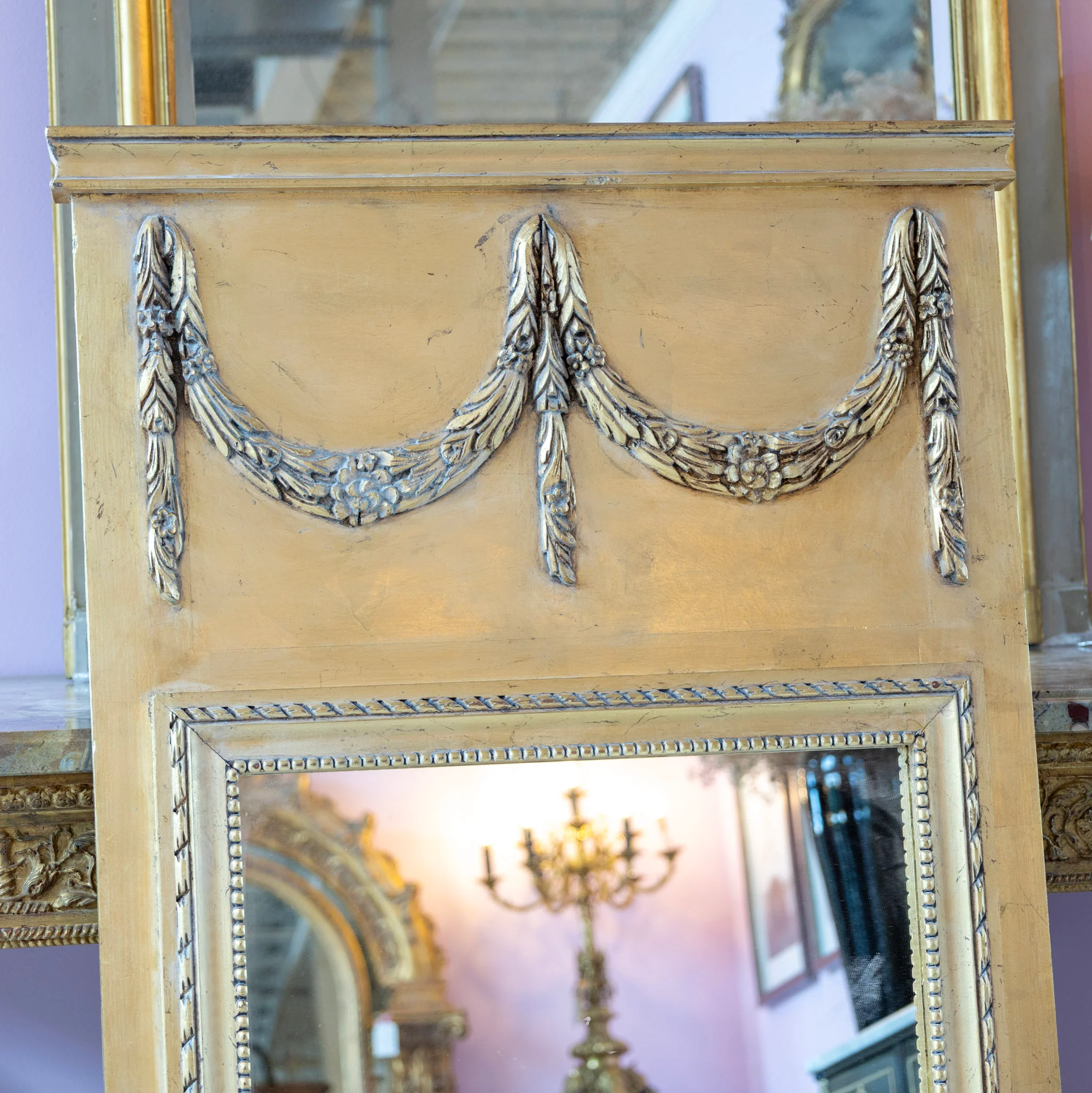 Louis XVI Trumeau Mirror – Gilded Frame with Detailed Carvings - Image 2
