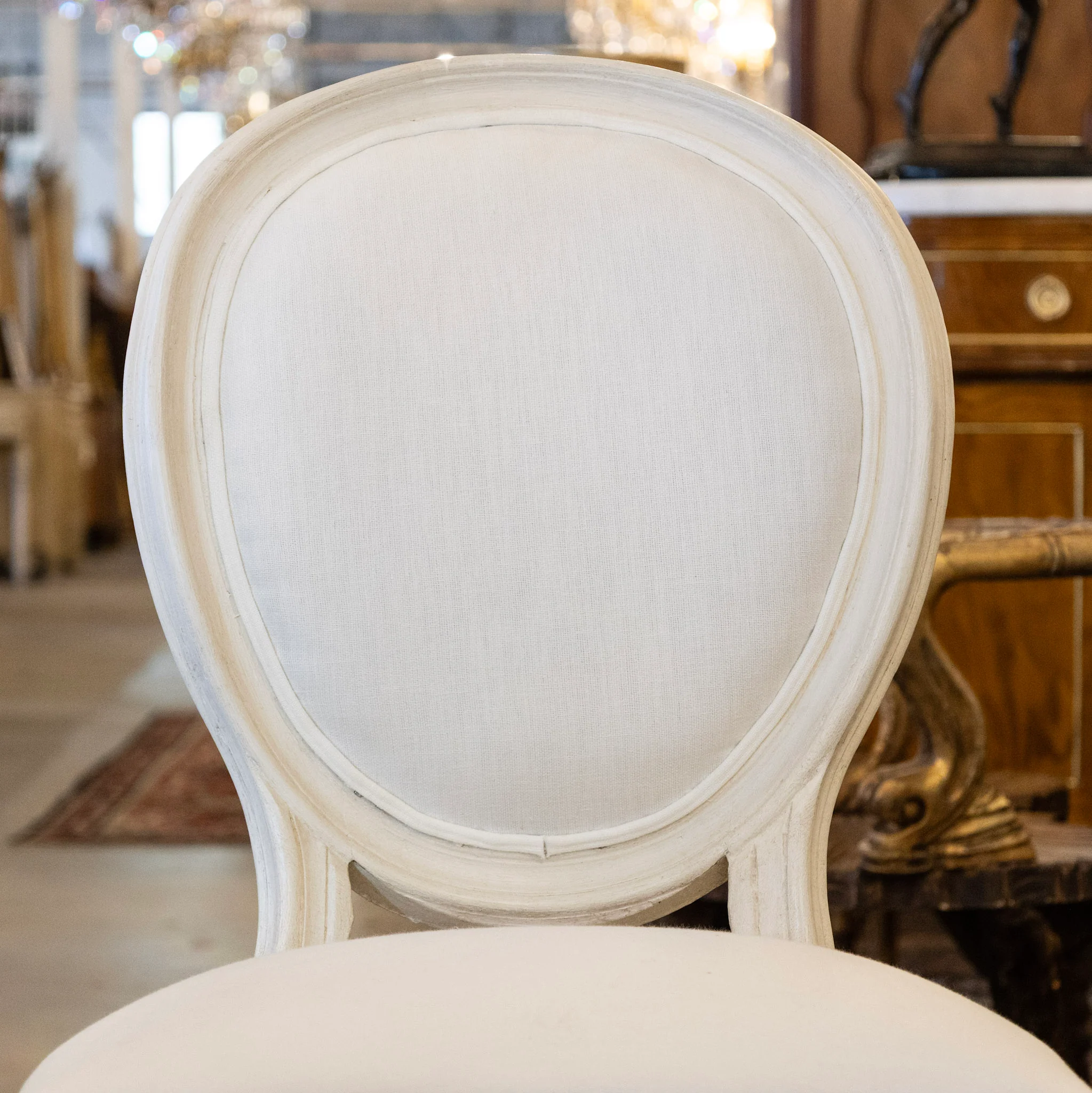 Louis XVI White Dining Chair – Round Back with White Frame and White Upholstery - Image 3