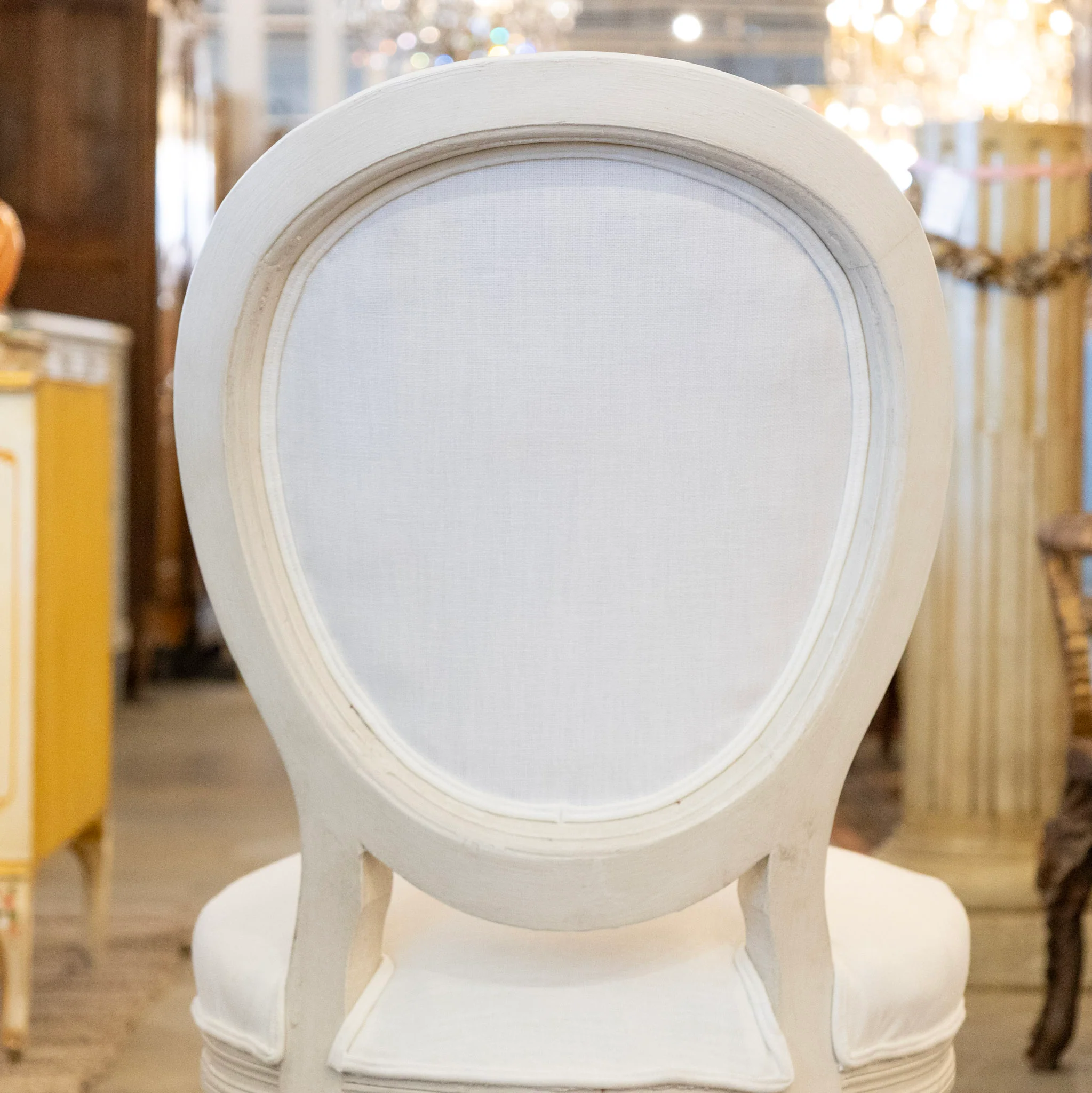 Louis XVI White Dining Chair – Round Back with White Frame and White Upholstery - Image 4
