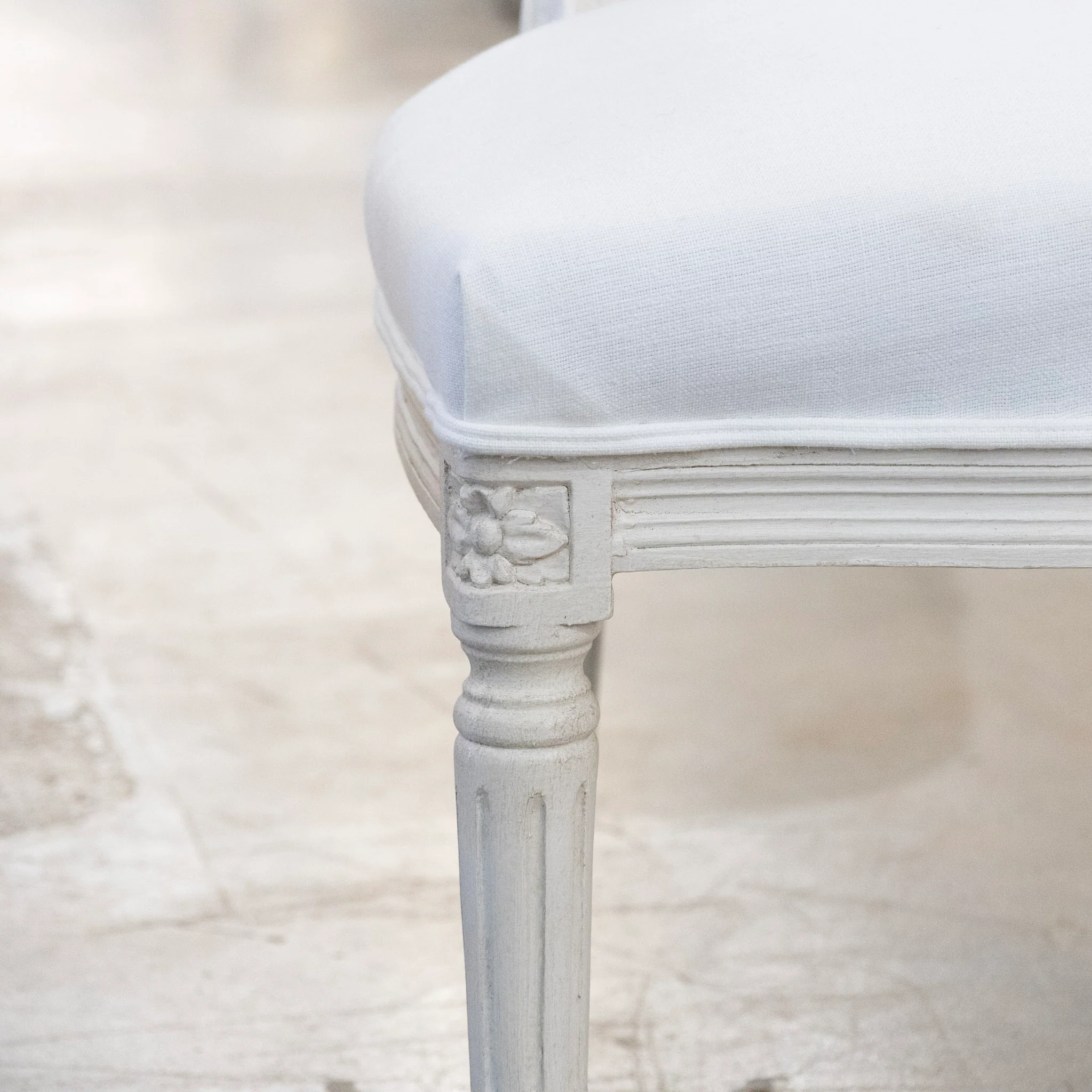 Louis XVI White Dining Chair – Round Back with White Frame and White Upholstery - Image 5