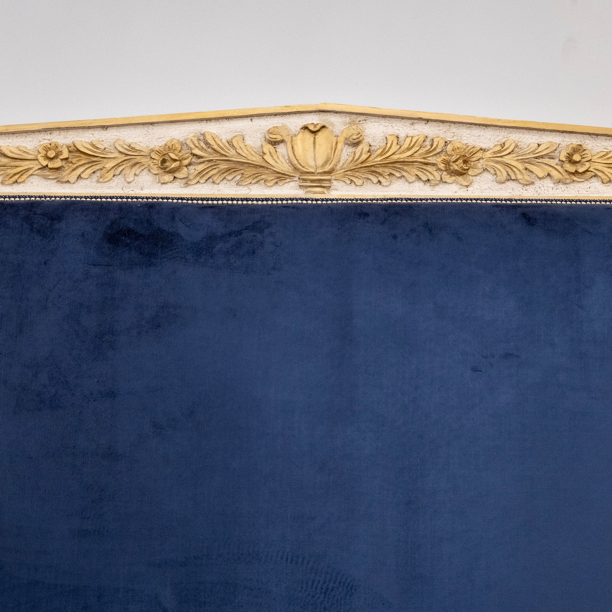 Louis XVI White King Bed Set with Gold Carved Trim – Navy Blue Velvet Upholstery - Image 5