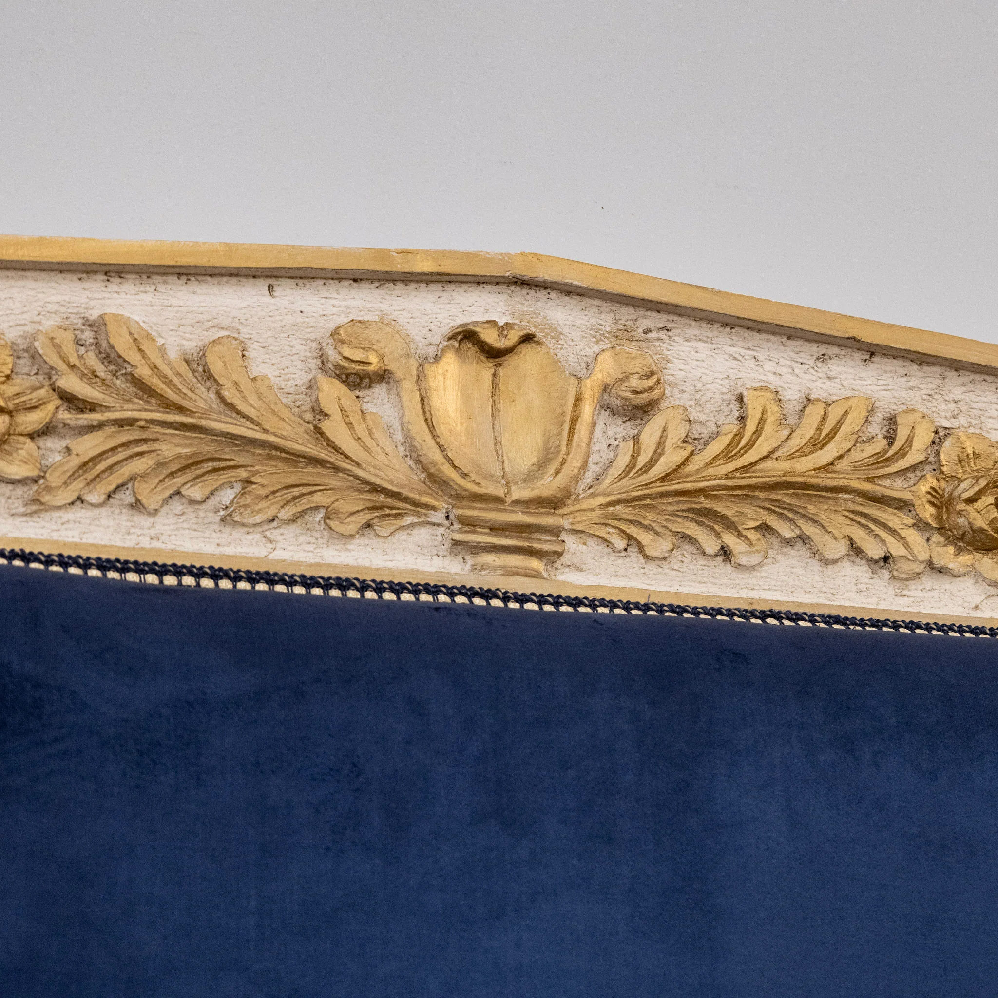 Louis XVI White King Bed Set with Gold Carved Trim – Navy Blue Velvet Upholstery - Image 8