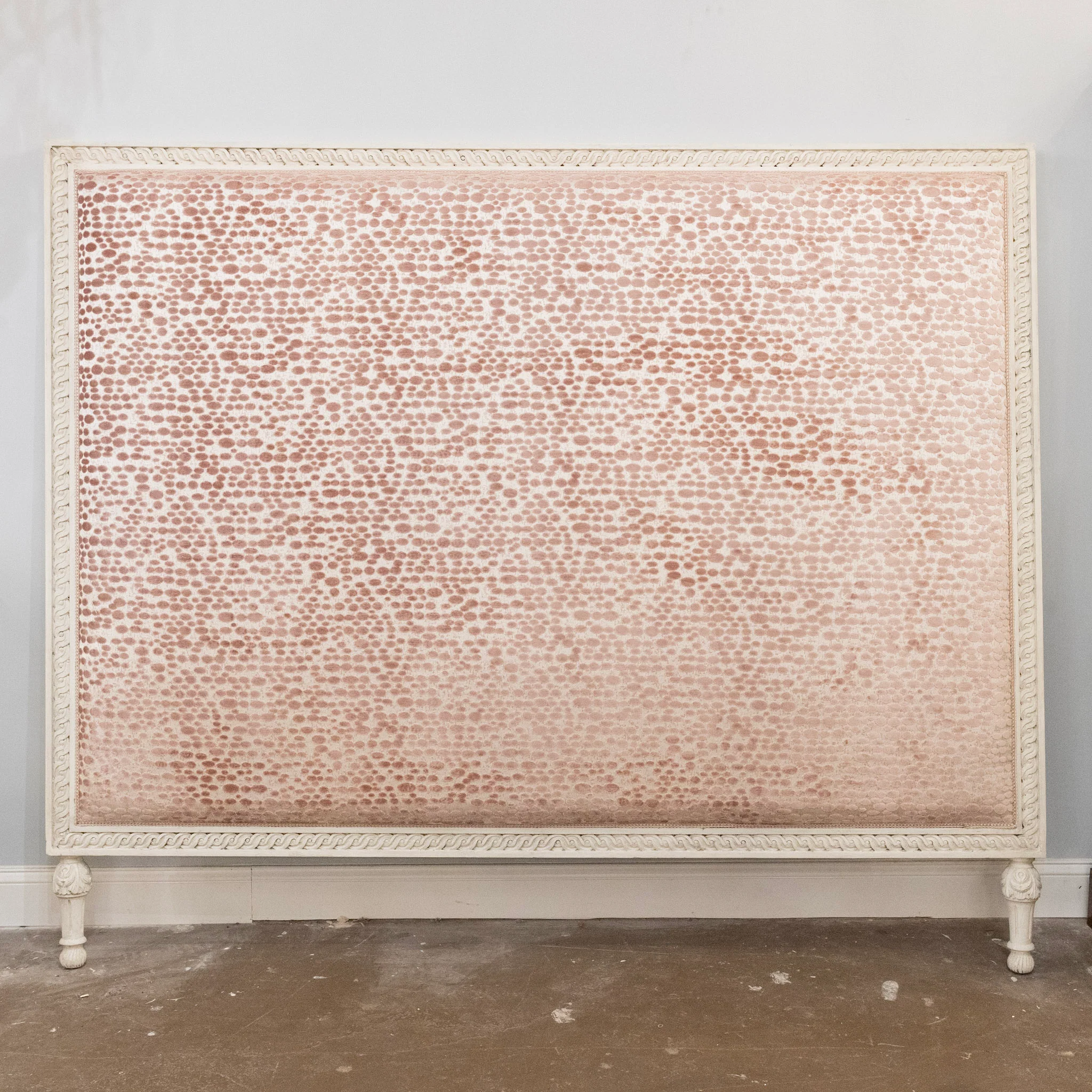 Louis XVI White King Size Headboard – Pink Polka Dot Silk-Weave Upholstery - Image 3