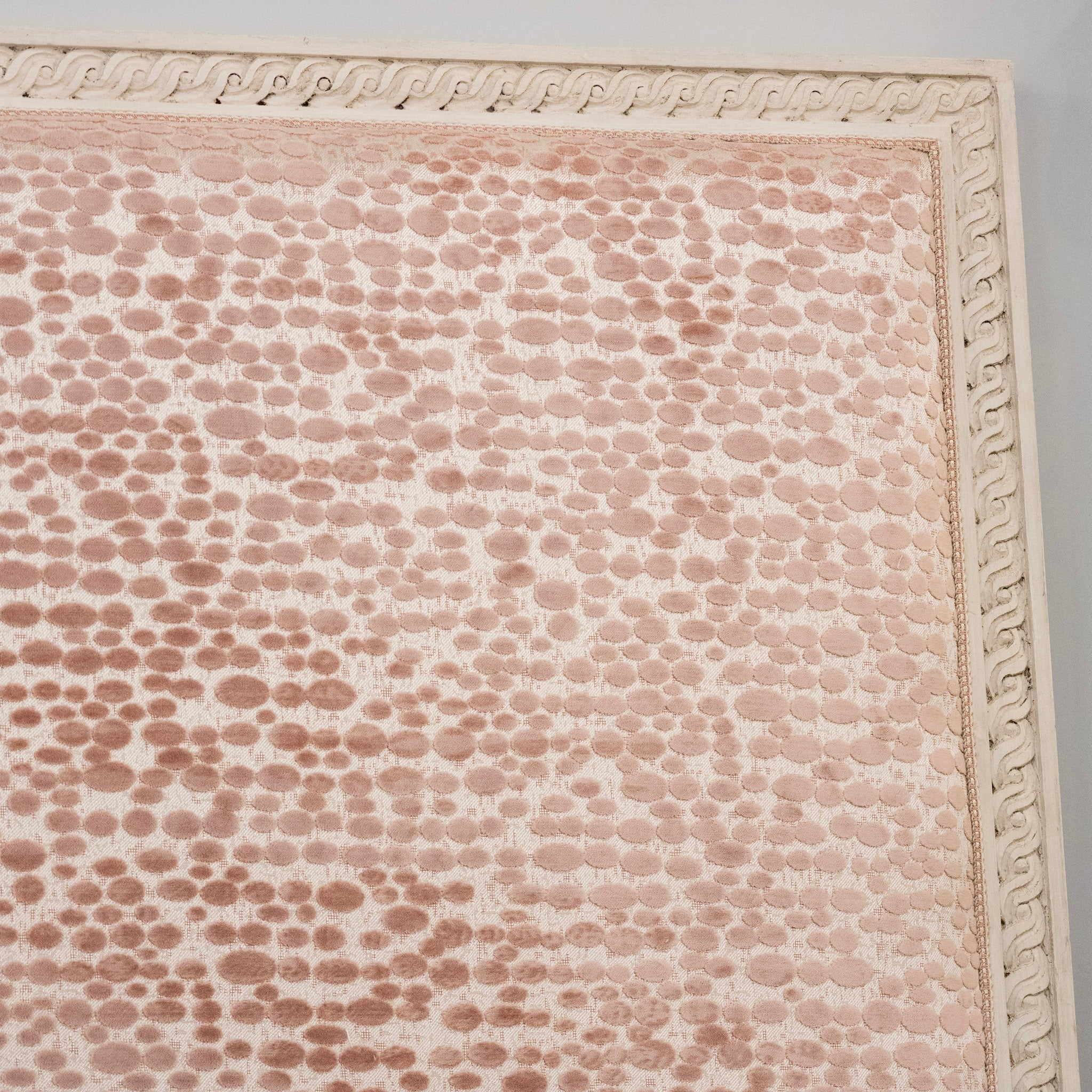 Louis XVI White King Size Headboard – Pink Polka Dot Silk-Weave Upholstery - Image 7