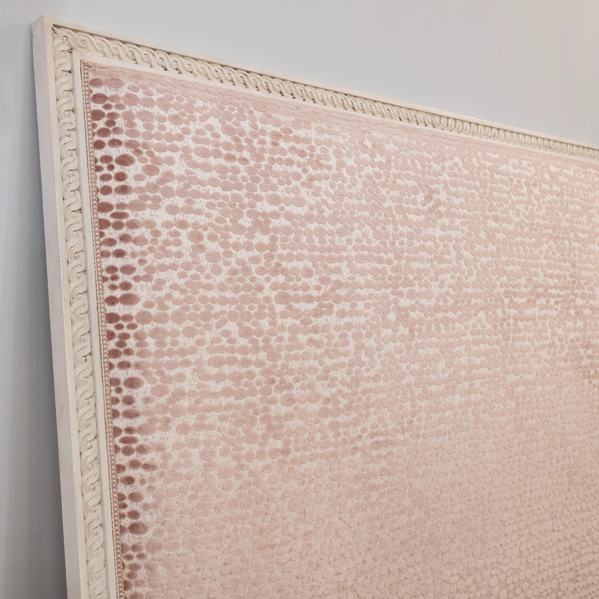 Louis XVI White King Size Headboard – Pink Polka Dot Silk-Weave Upholstery - Image 9