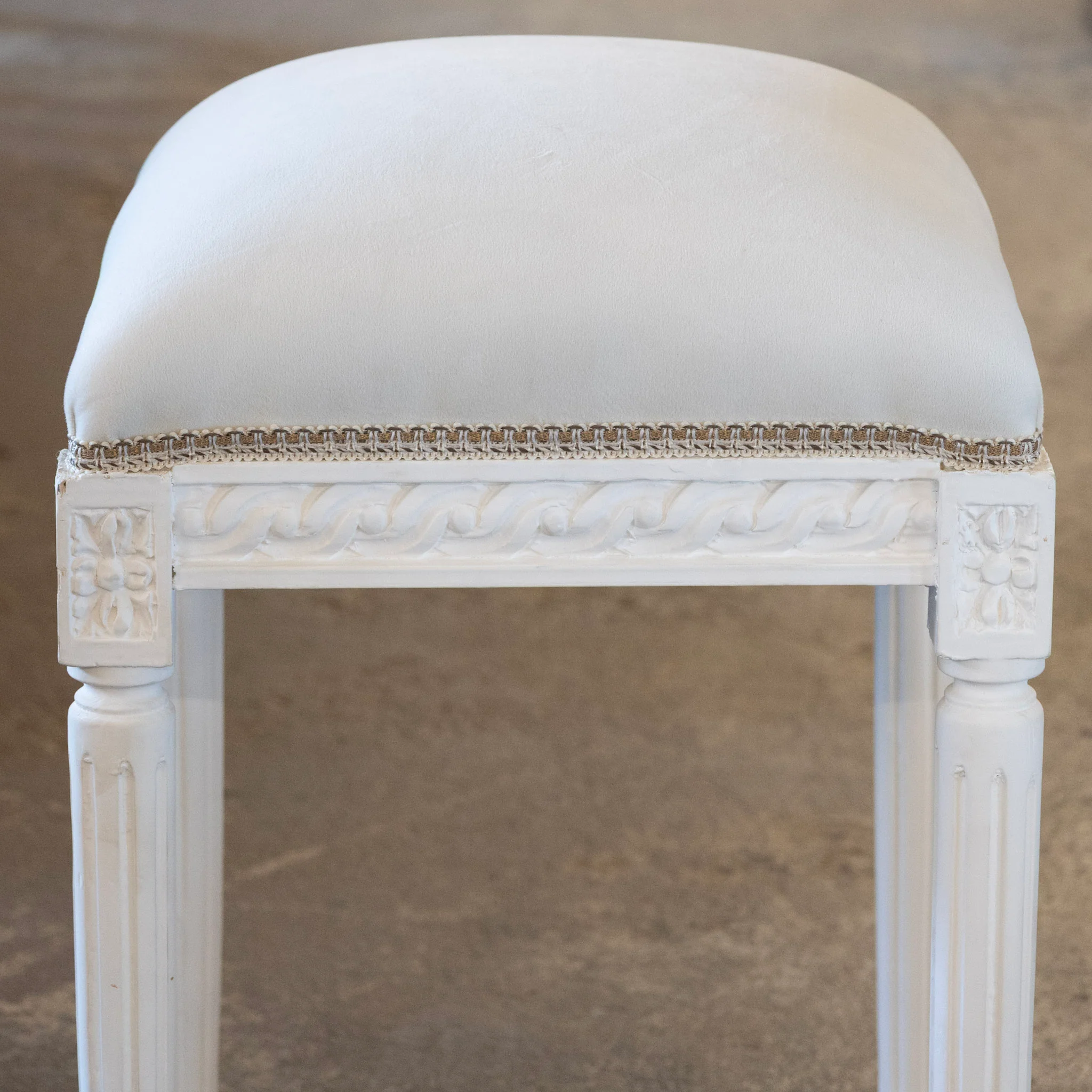 Louis XVI White Painted Stool – White Velvet Upholstery - Image 3