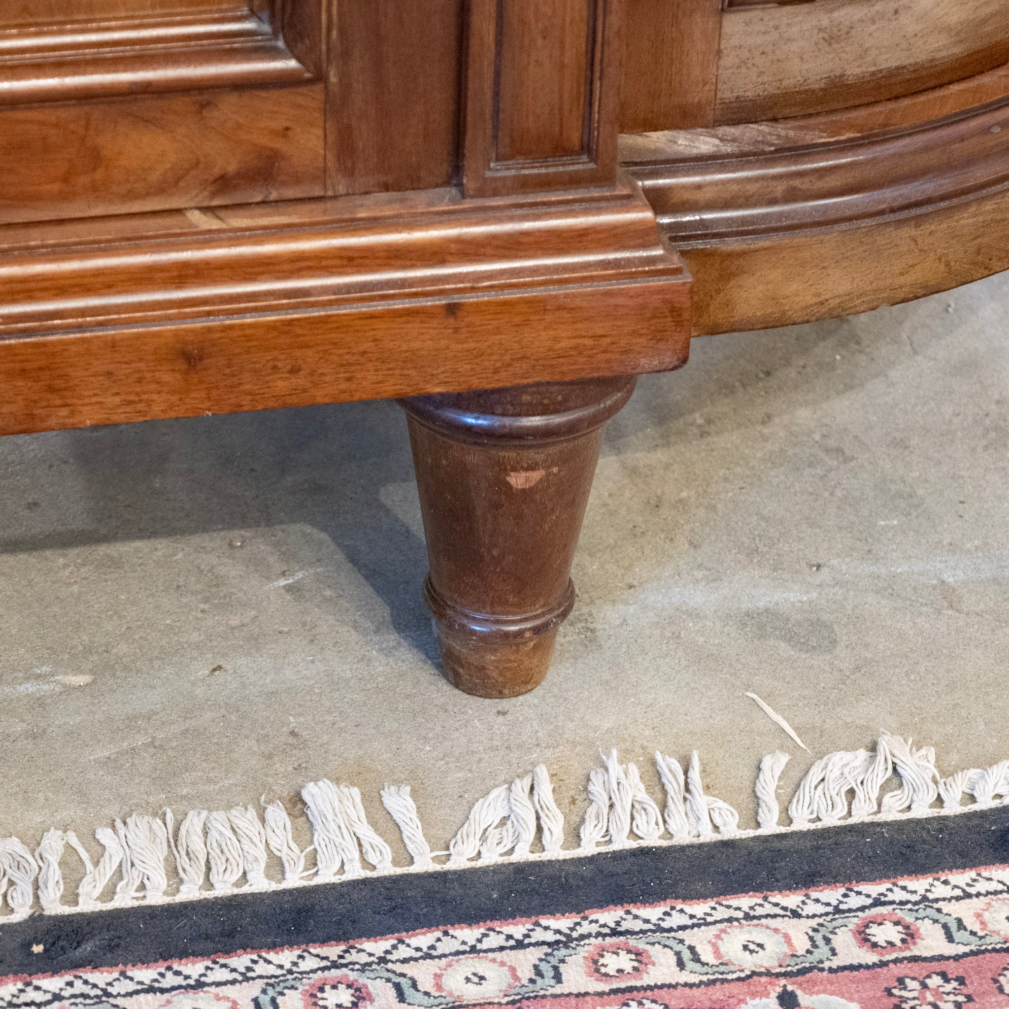 Louis XVI Wood Demilune Sideboard – Carved Trim & Brass Pulls with Black Marble Top - Image 11