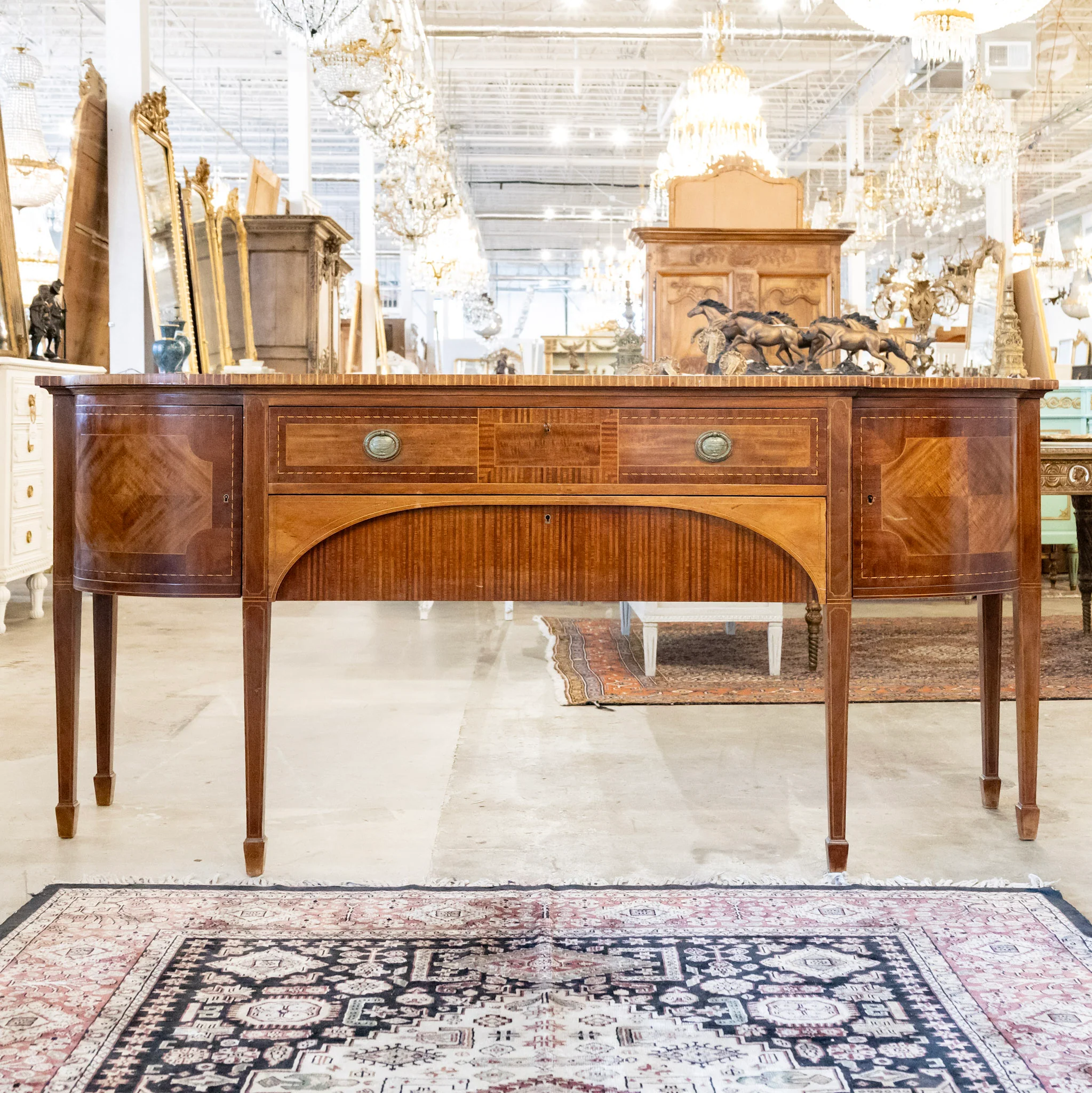 Louis XVI Wood Demilune Sideboard – Contrast Imbedded Wood Detailing