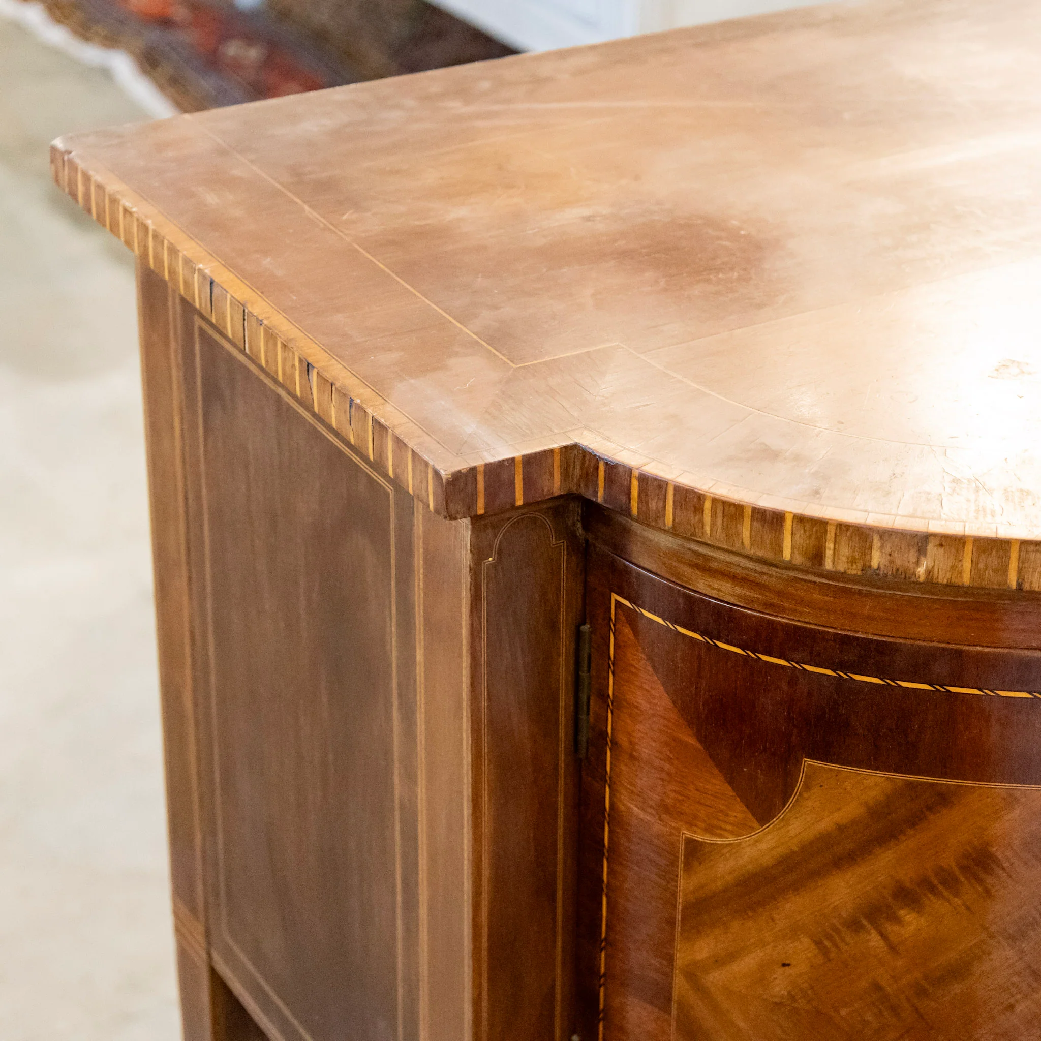 Louis XVI Wood Demilune Sideboard – Contrast Imbedded Wood Detailing - Image 11