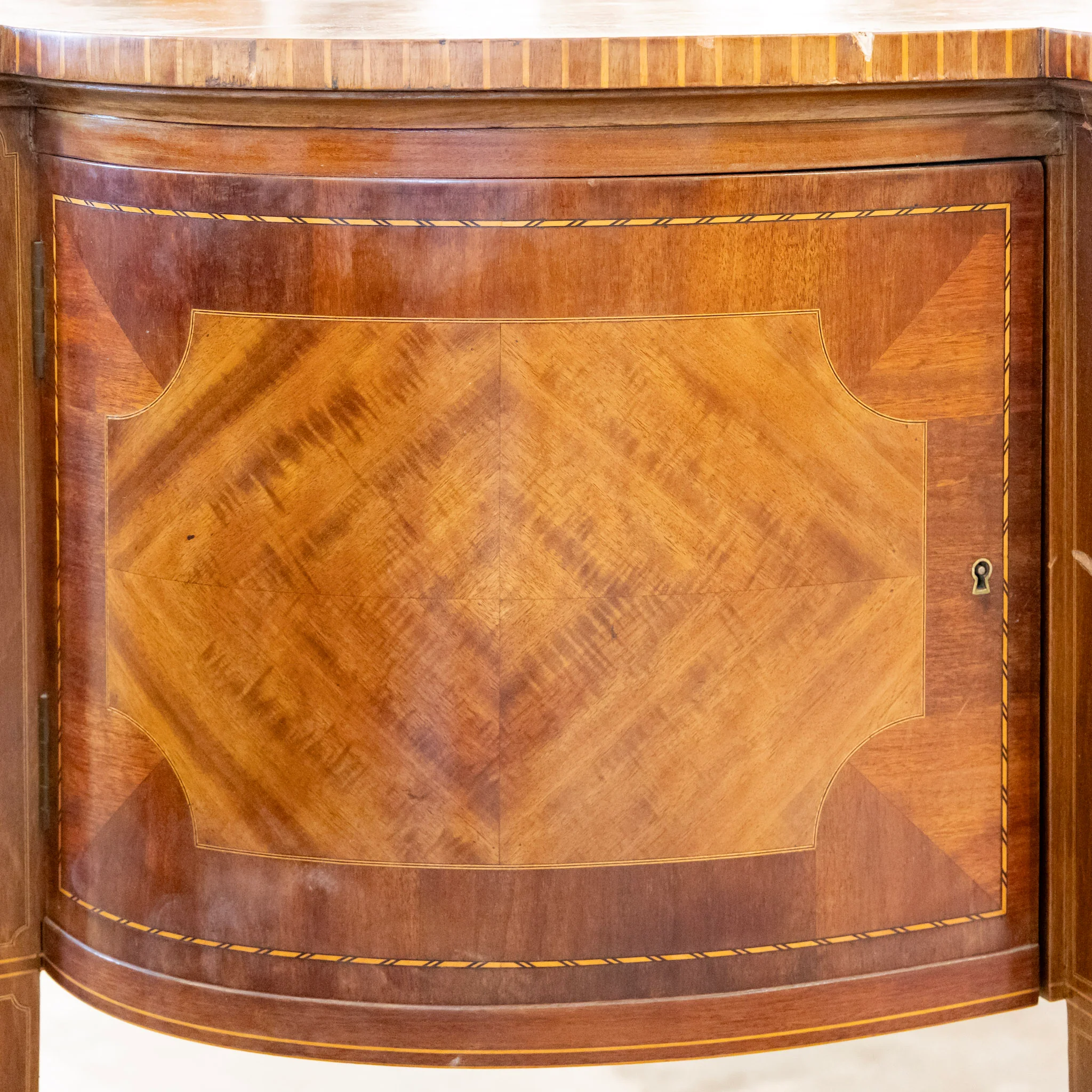 Louis XVI Wood Demilune Sideboard – Contrast Imbedded Wood Detailing - Image 12