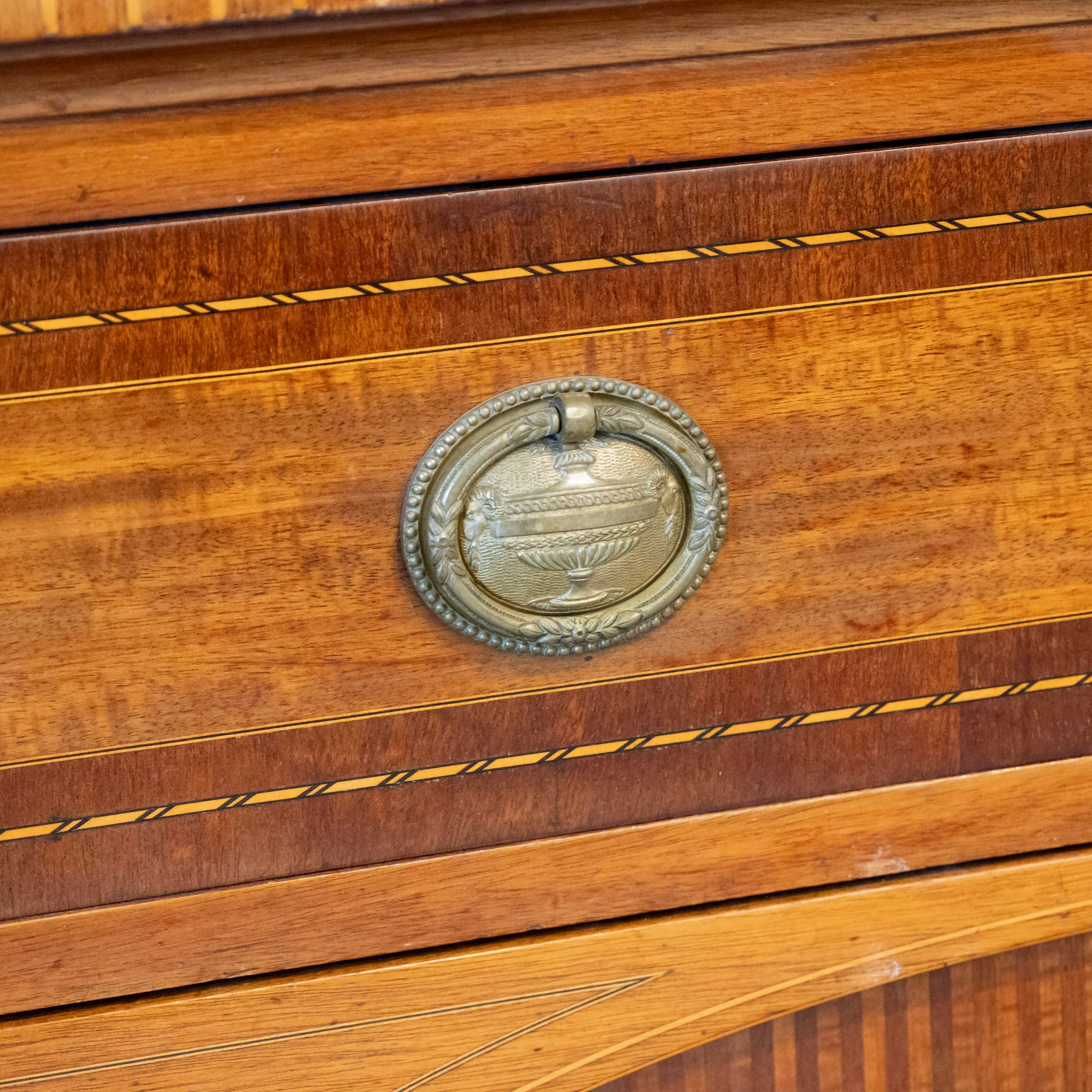Louis XVI Wood Demilune Sideboard – Contrast Imbedded Wood Detailing - Image 13