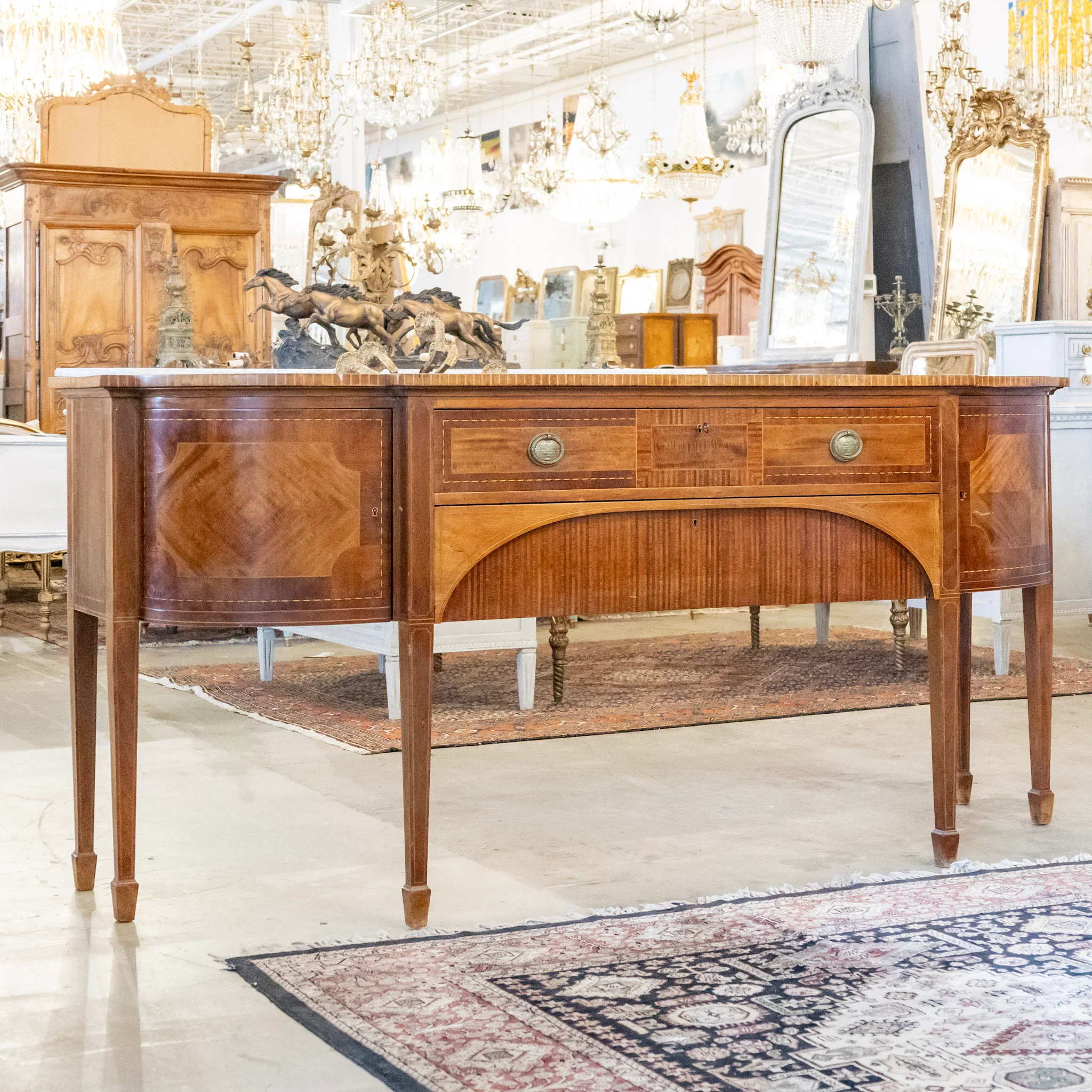 Louis XVI Wood Demilune Sideboard – Contrast Imbedded Wood Detailing - Image 2