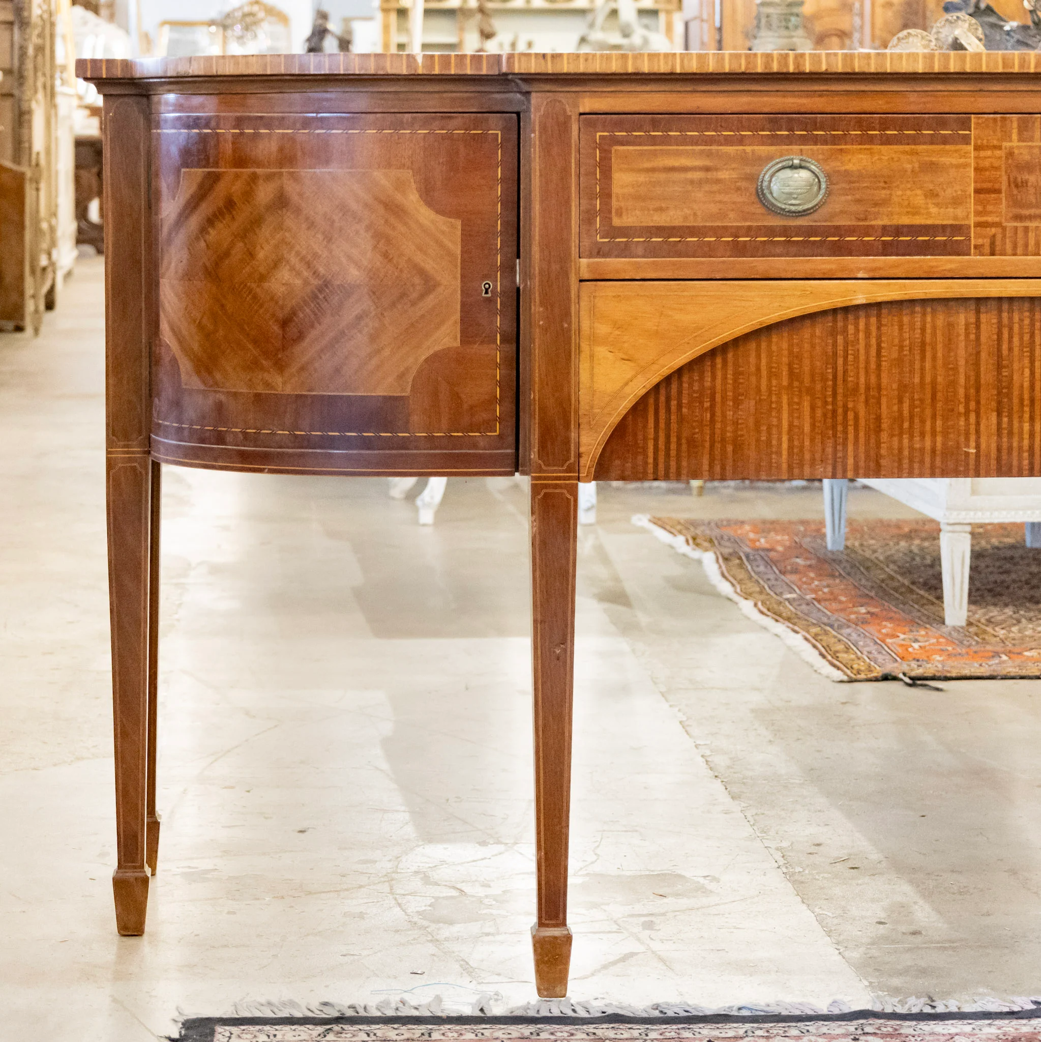 Louis XVI Wood Demilune Sideboard – Contrast Imbedded Wood Detailing - Image 4