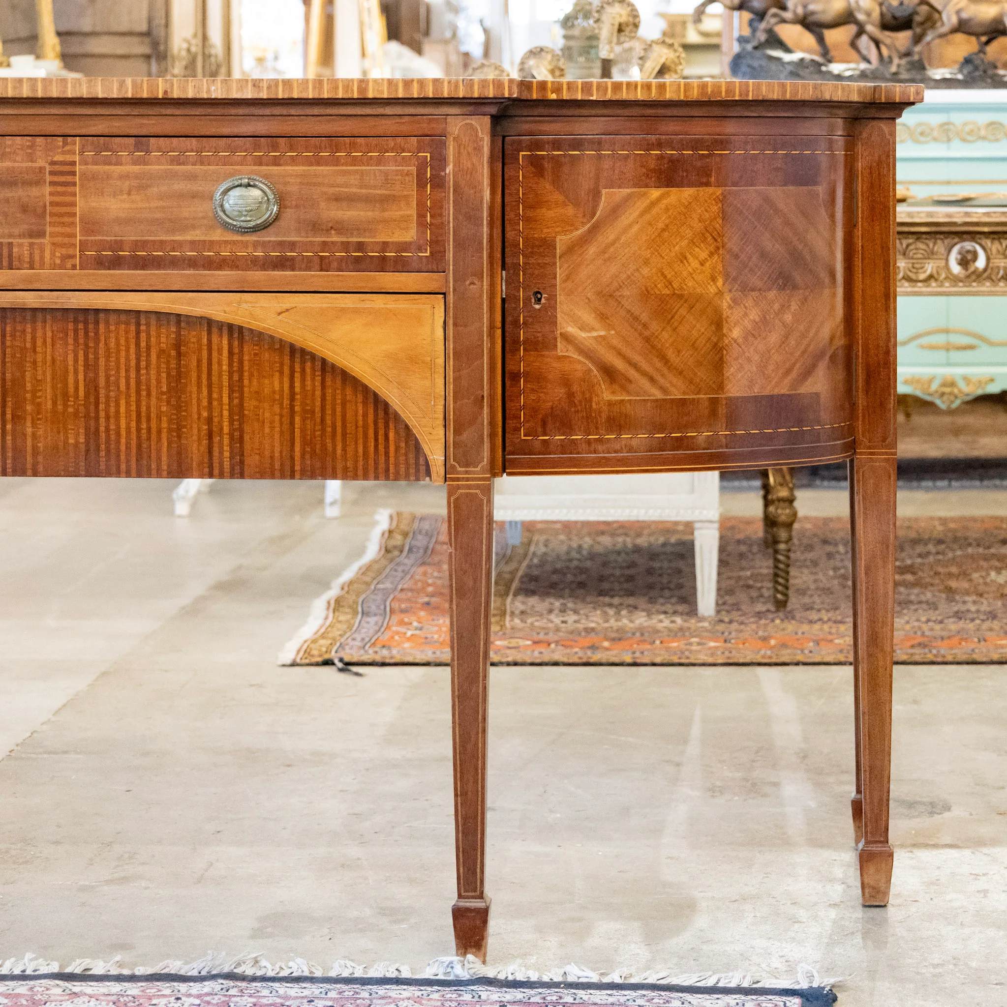Louis XVI Wood Demilune Sideboard – Contrast Imbedded Wood Detailing - Image 5