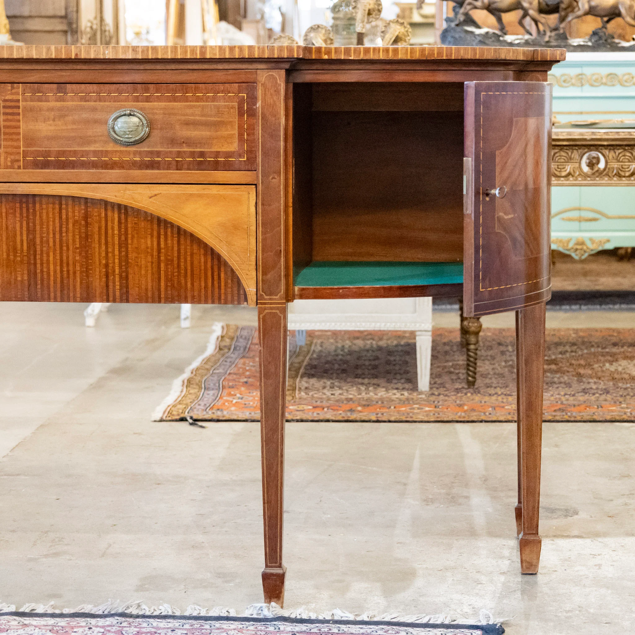 Louis XVI Wood Demilune Sideboard – Contrast Imbedded Wood Detailing - Image 6