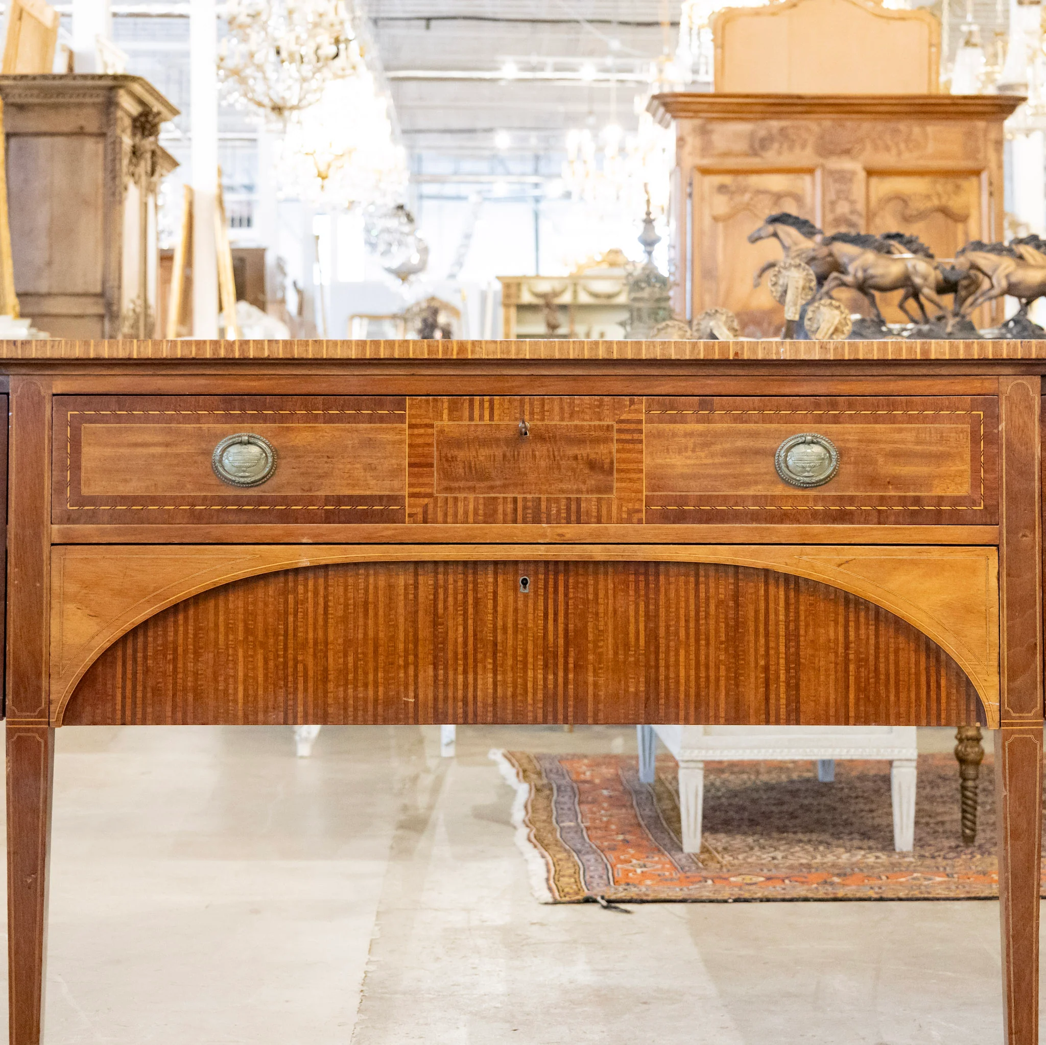 Louis XVI Wood Demilune Sideboard – Contrast Imbedded Wood Detailing - Image 7