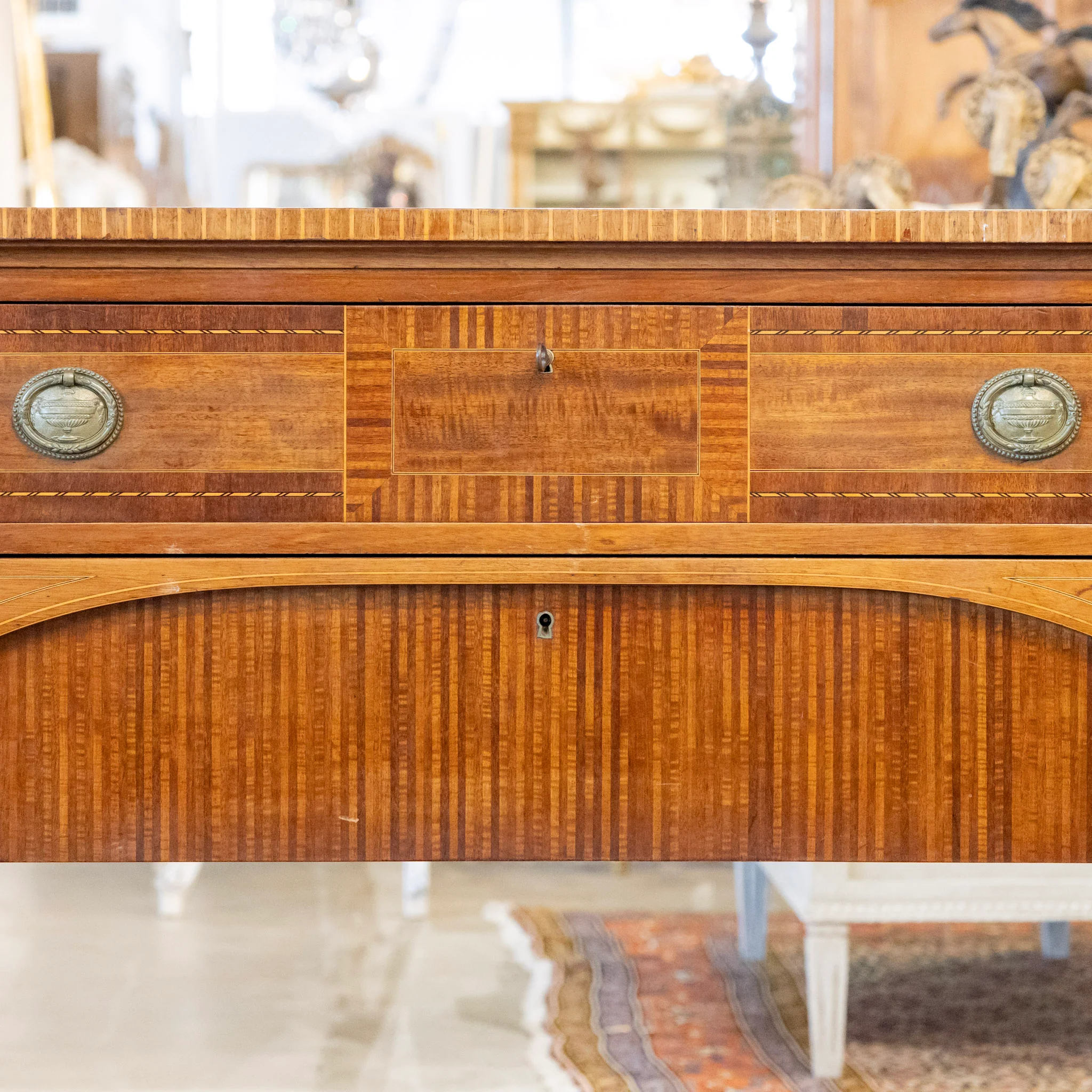 Louis XVI Wood Demilune Sideboard – Contrast Imbedded Wood Detailing - Image 8