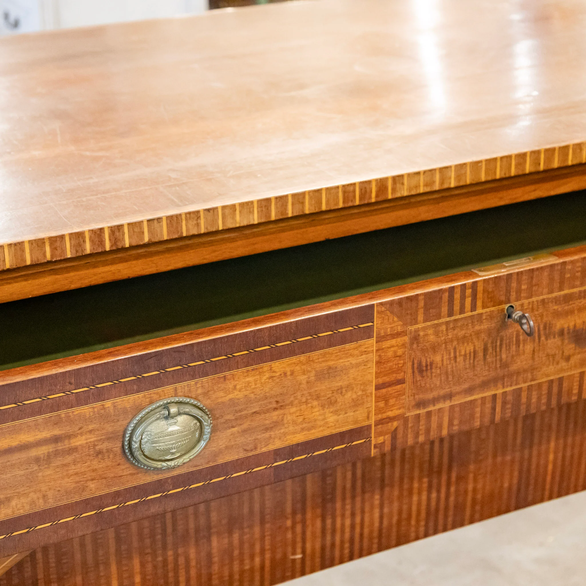 Louis XVI Wood Demilune Sideboard – Contrast Imbedded Wood Detailing - Image 9