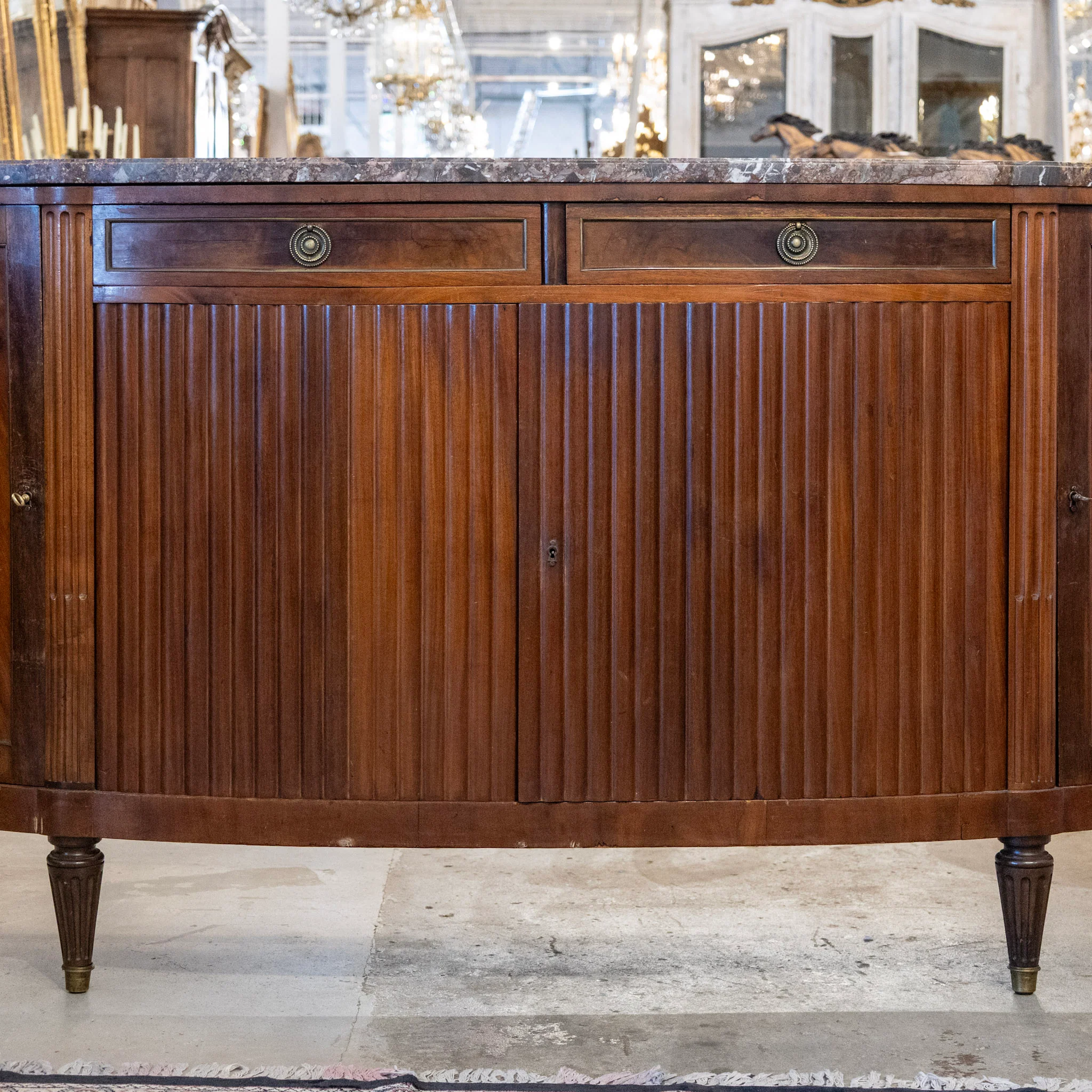 Louis XVI Wood Demilune Sideboard– Reeded Doors & Breccia Marble Top - Image 2