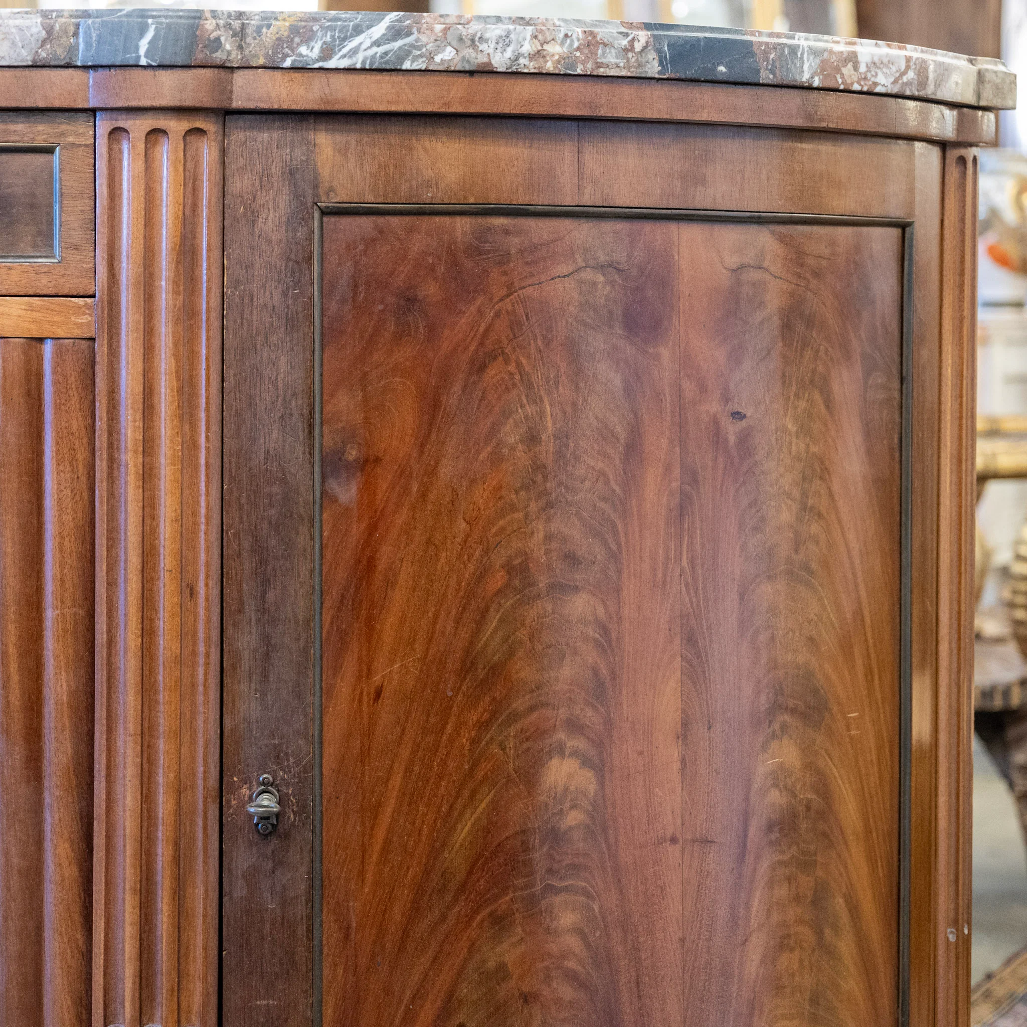 Louis XVI Wood Demilune Sideboard– Reeded Doors & Breccia Marble Top - Image 8