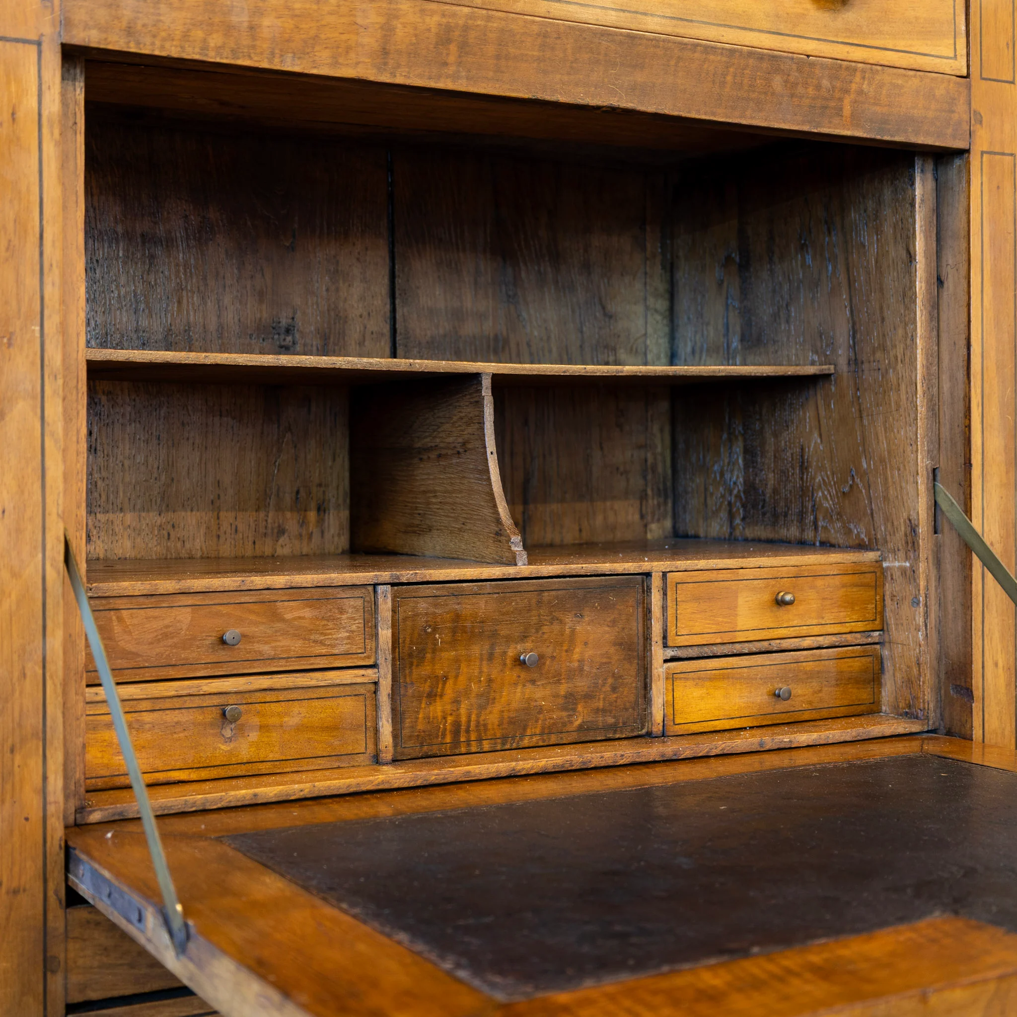 Louis XVI Wood Secretary Desk – Drop Front Drawers with Rosy-Brown Marble Top - Image 6