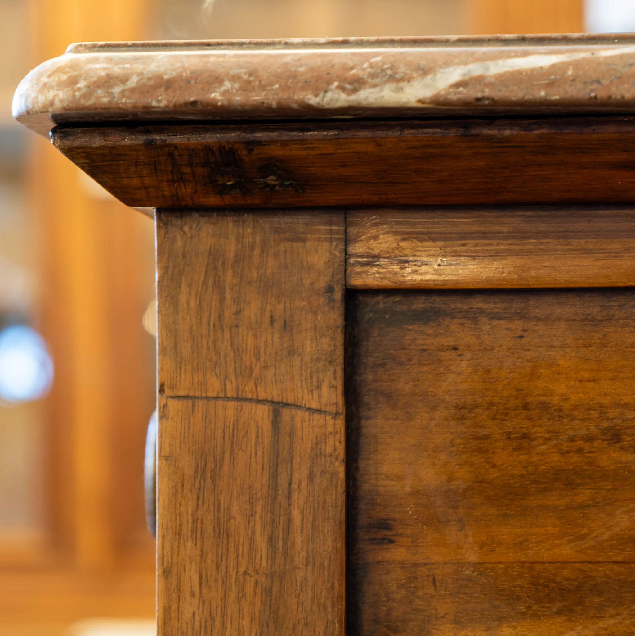 Louis XVI Wood Secretary Desk – Drop Front Drawers with Rosy-Brown Marble Top - Image 7