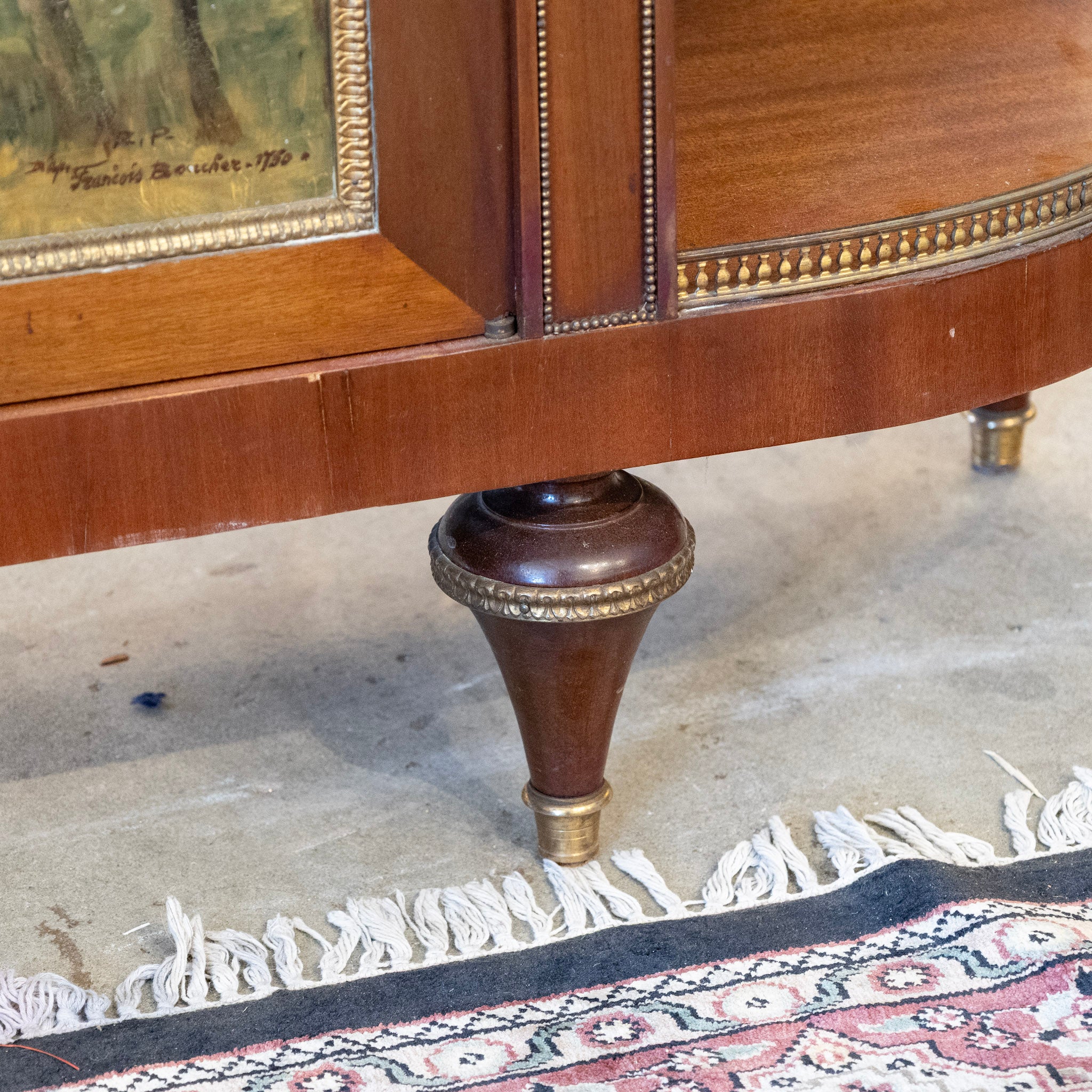 Louis XVI Wood Sideboard – Brass Ormolu Trim & Hand-Painted Panel with Breccia Marble Top - Image 13