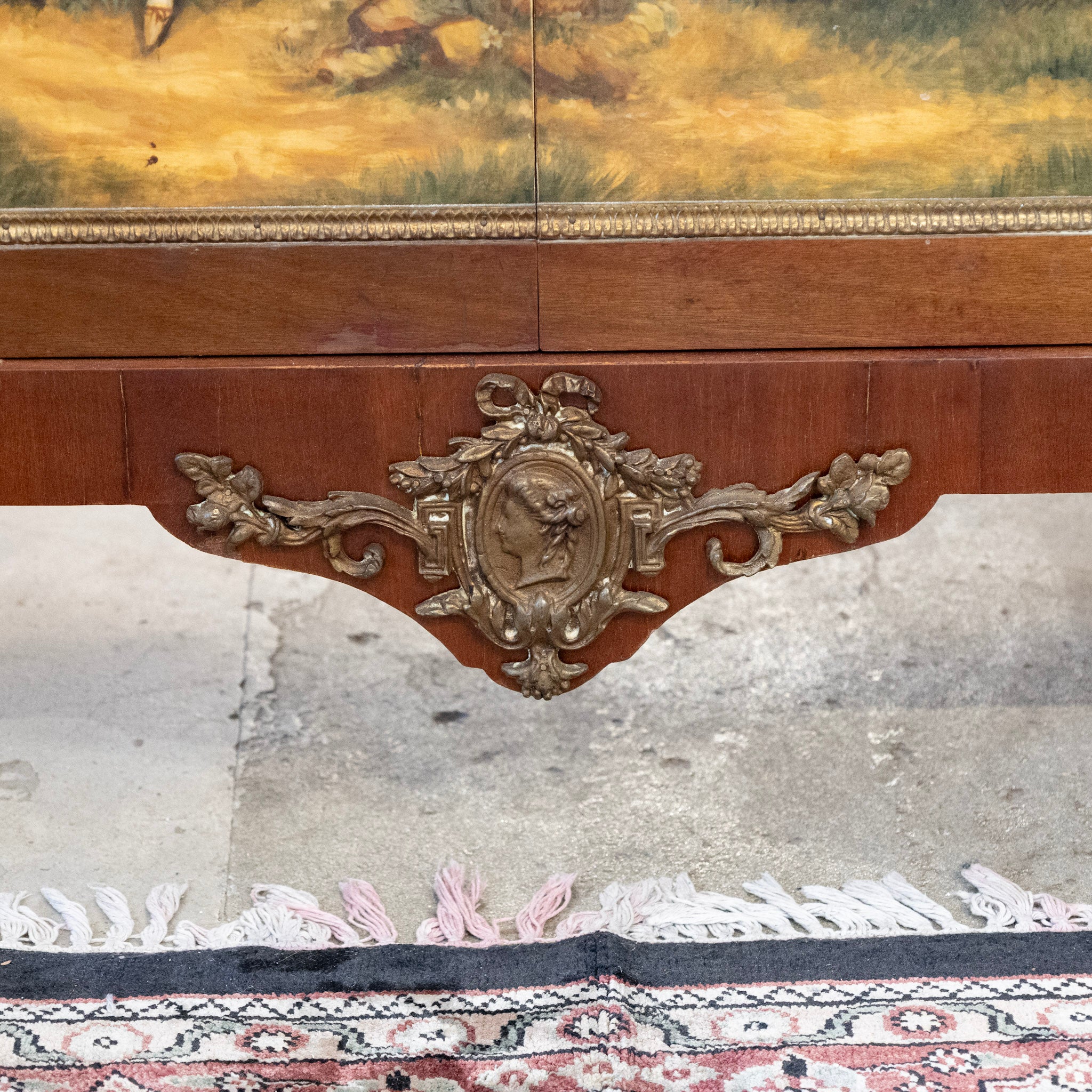 Louis XVI Wood Sideboard – Brass Ormolu Trim & Hand-Painted Panel with Breccia Marble Top - Image 14