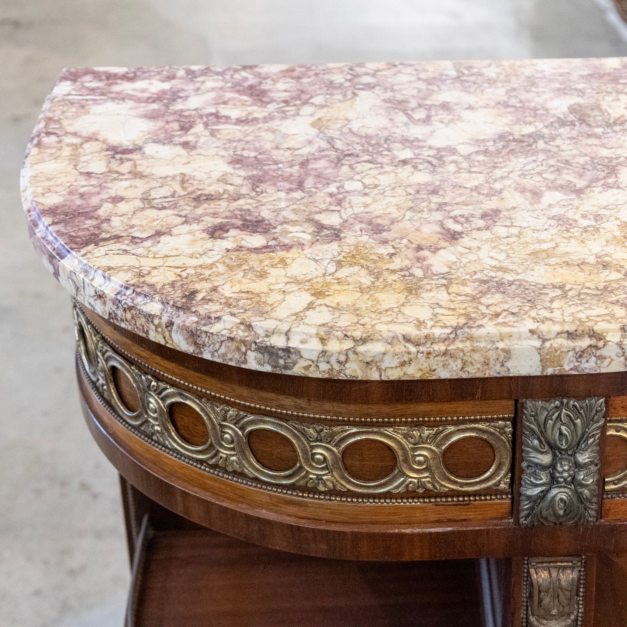 Louis XVI Wood Sideboard – Brass Ormolu Trim & Hand-Painted Panel with Breccia Marble Top - Image 16