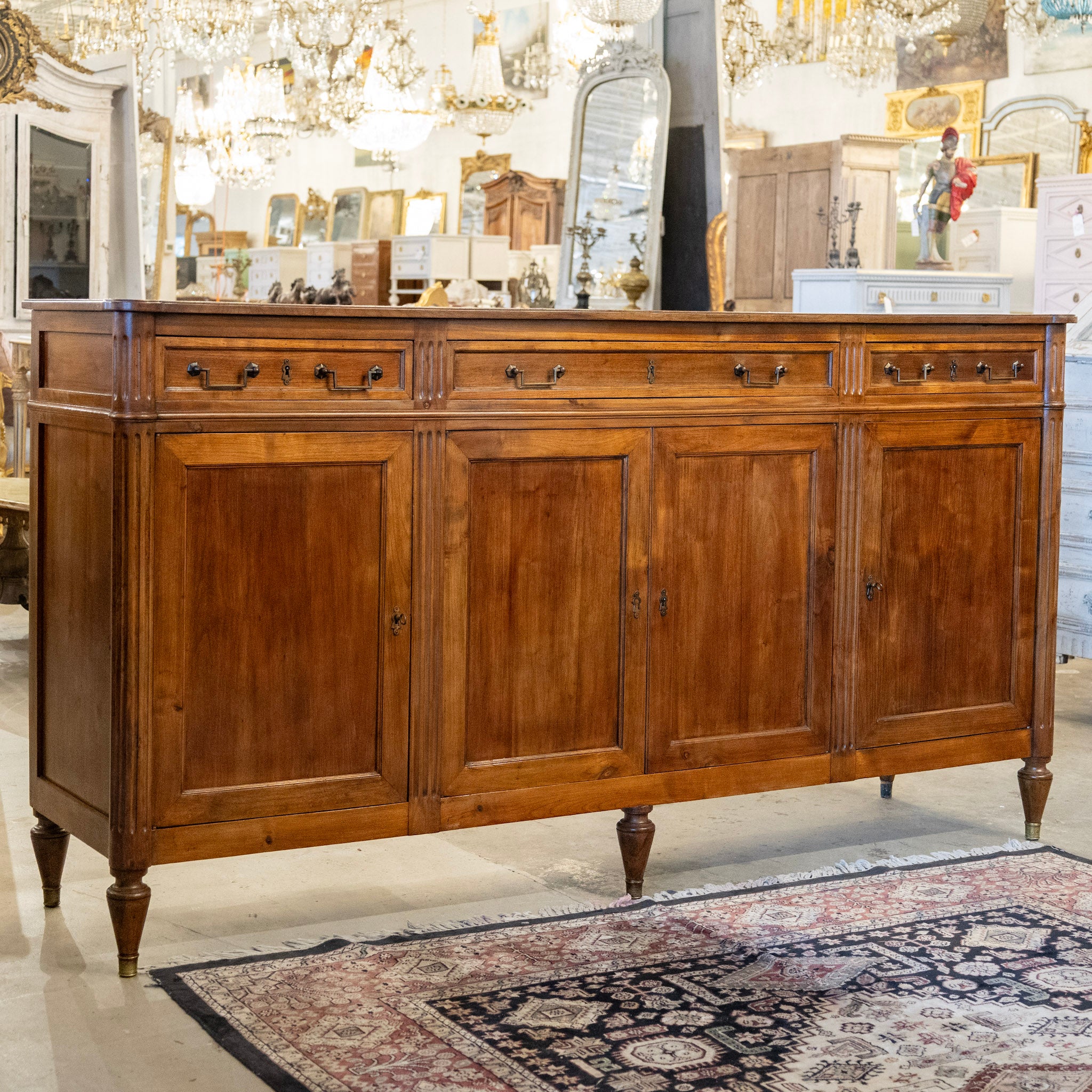Louis XVI Wood Sideboard – Fluted Columns & Square Pulls - Image 6