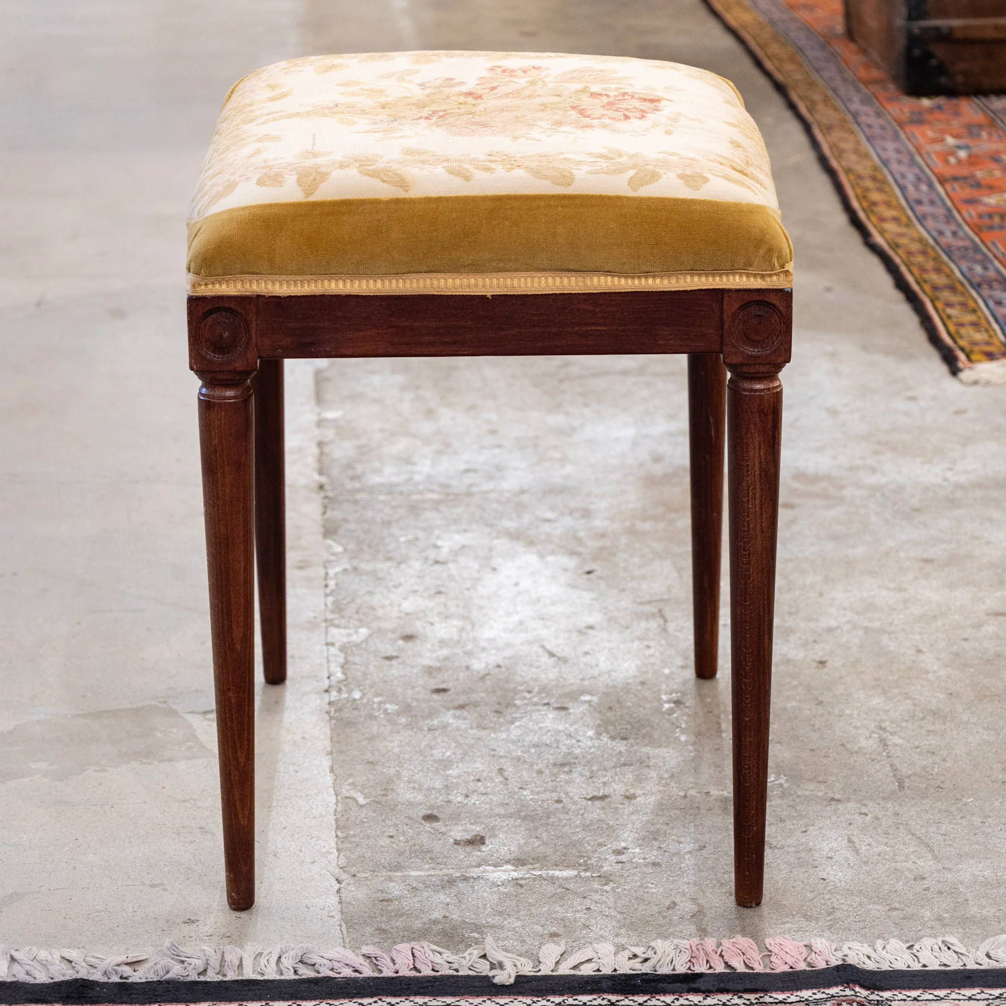 Louis XVI Wood Stool – Floral Needlepoint Upholstery - Image 2