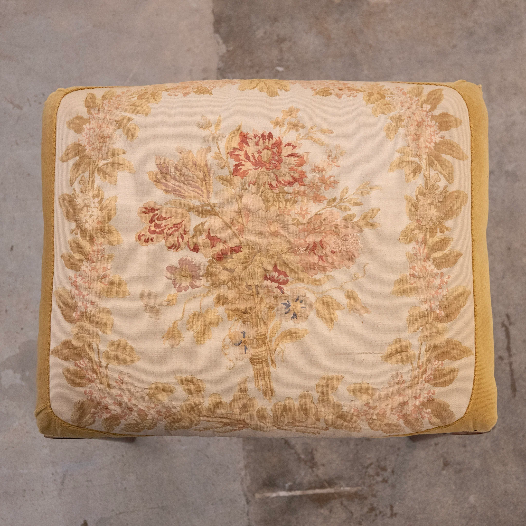 Louis XVI Wood Stool – Floral Needlepoint Upholstery - Image 3