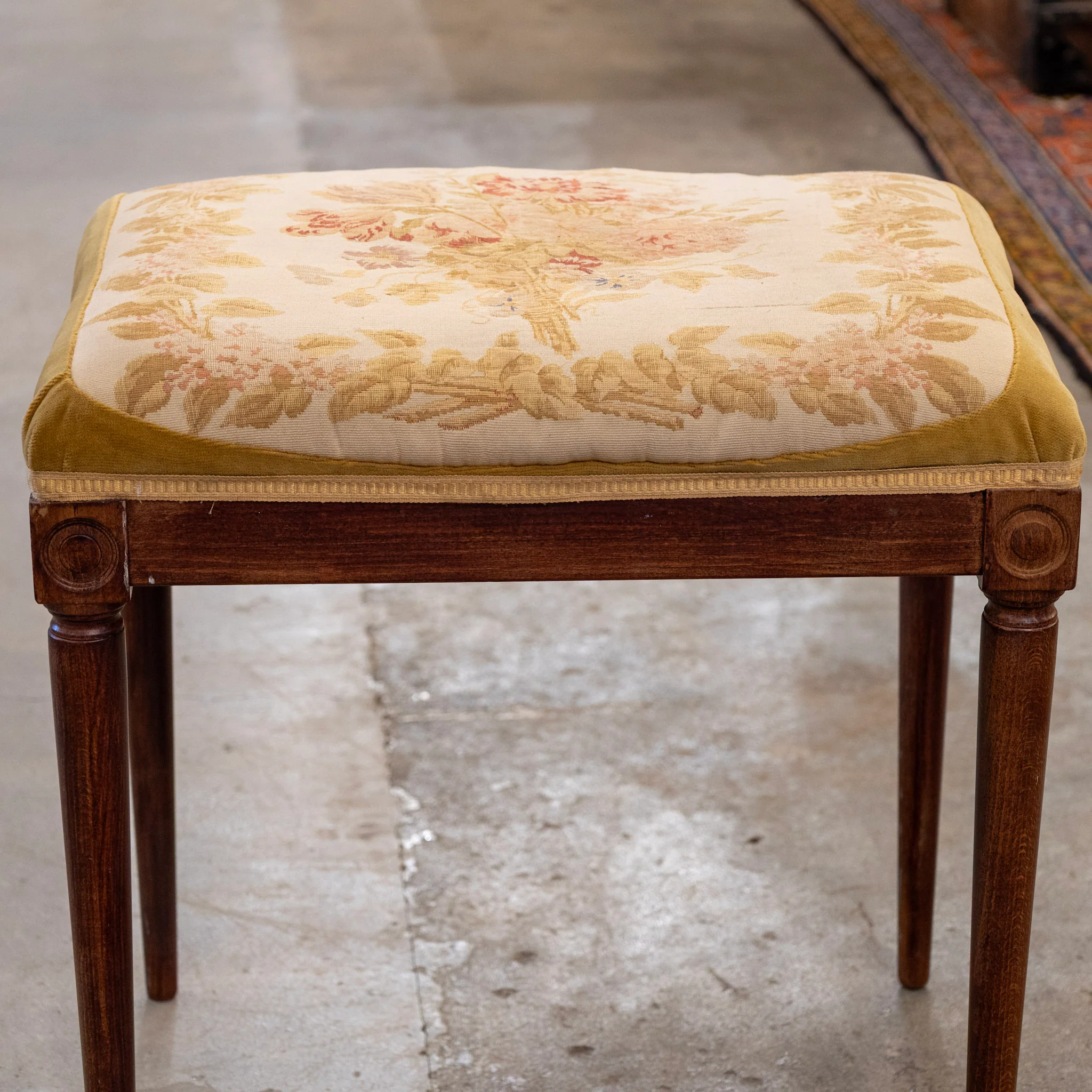 Louis XVI Wood Stool – Floral Needlepoint Upholstery - Image 4