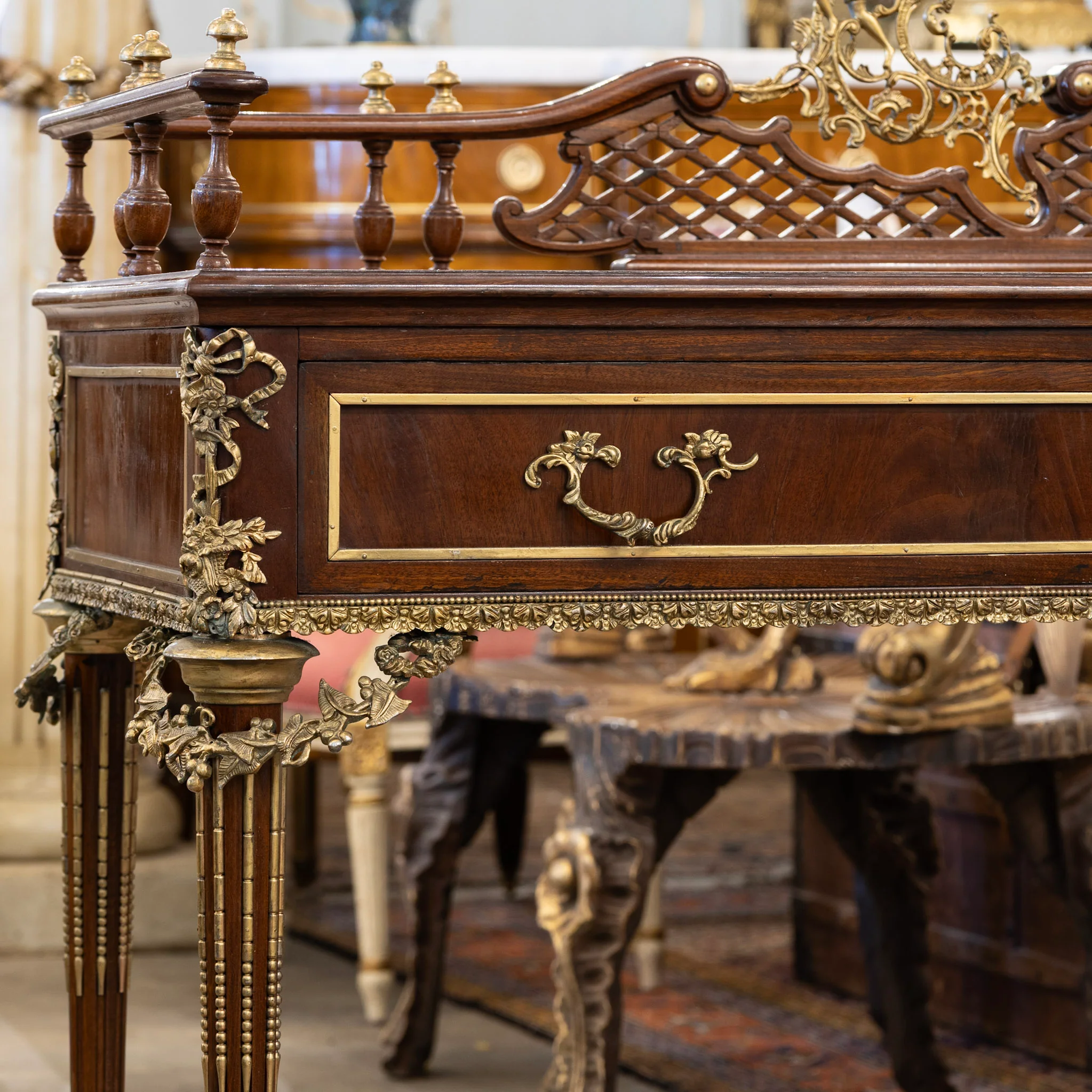 Louis XVI Writing Desk – Brown with Ormolu Mount - Image 6
