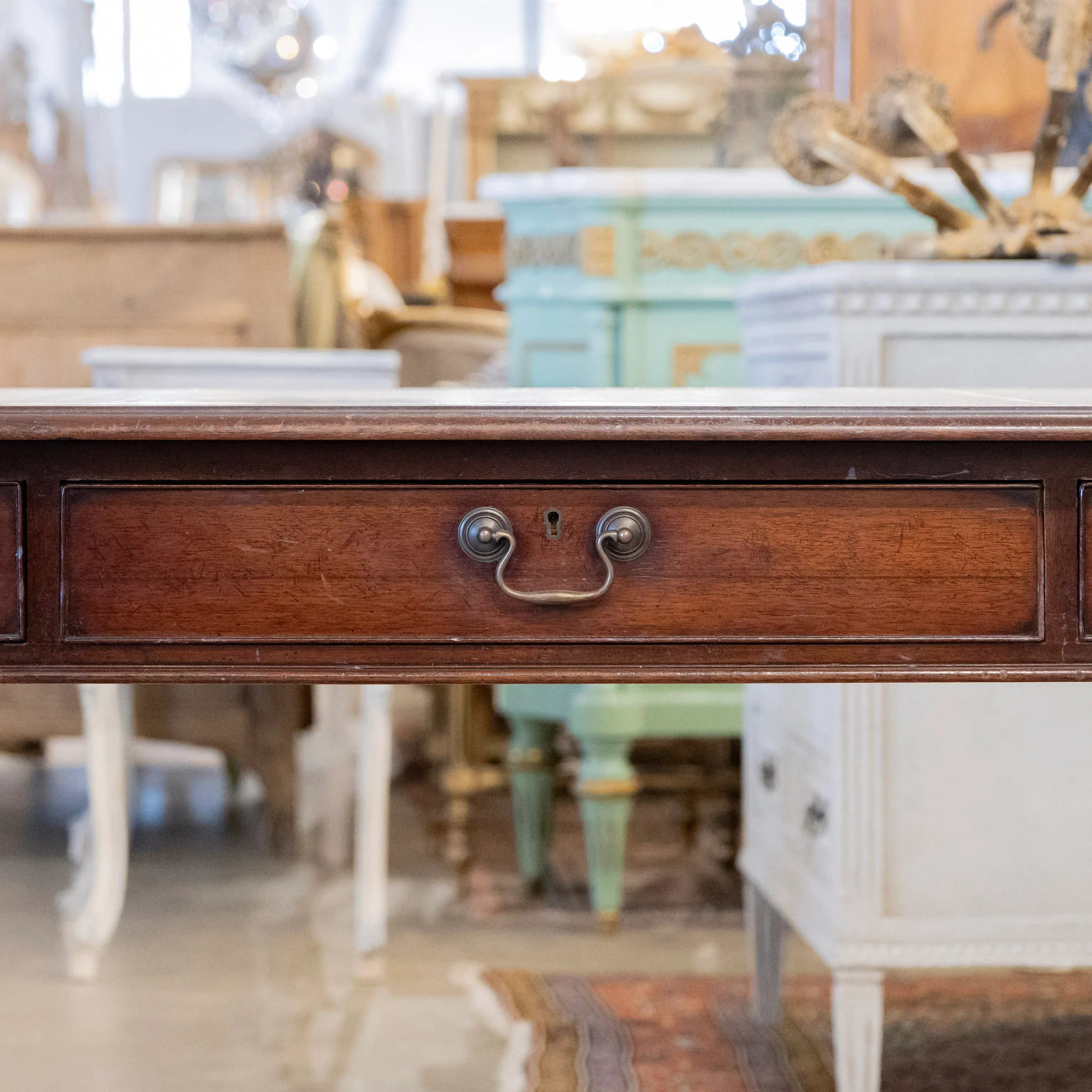 Louis XVI Writing Desk – Original Leather Top & Dark Wood - Image 4