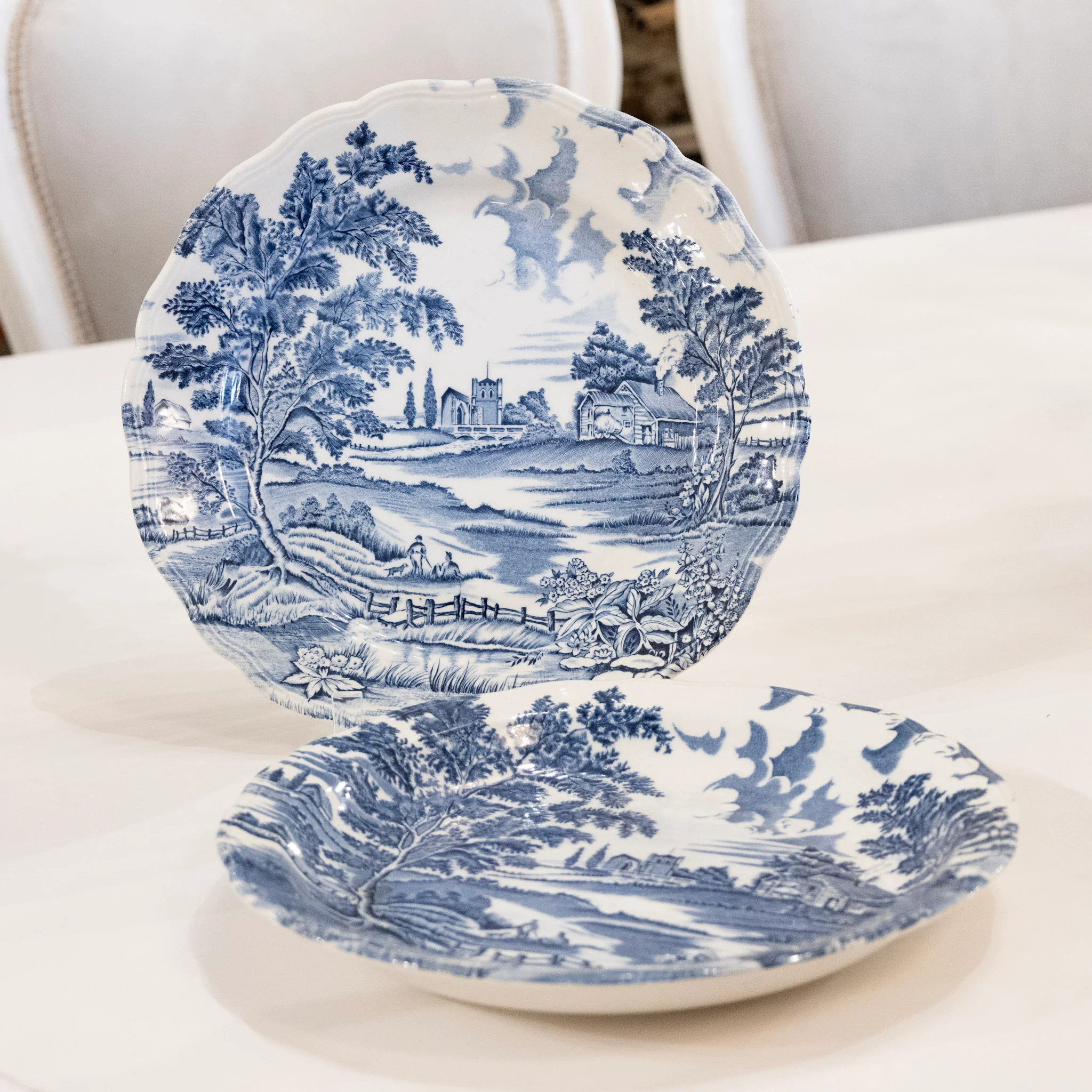 Luneville Hand-Painted Blue Porcelain Dinner Service – 41-Piece French “English Style” Countryside Set (c. 1930s–1950s) - Image 8